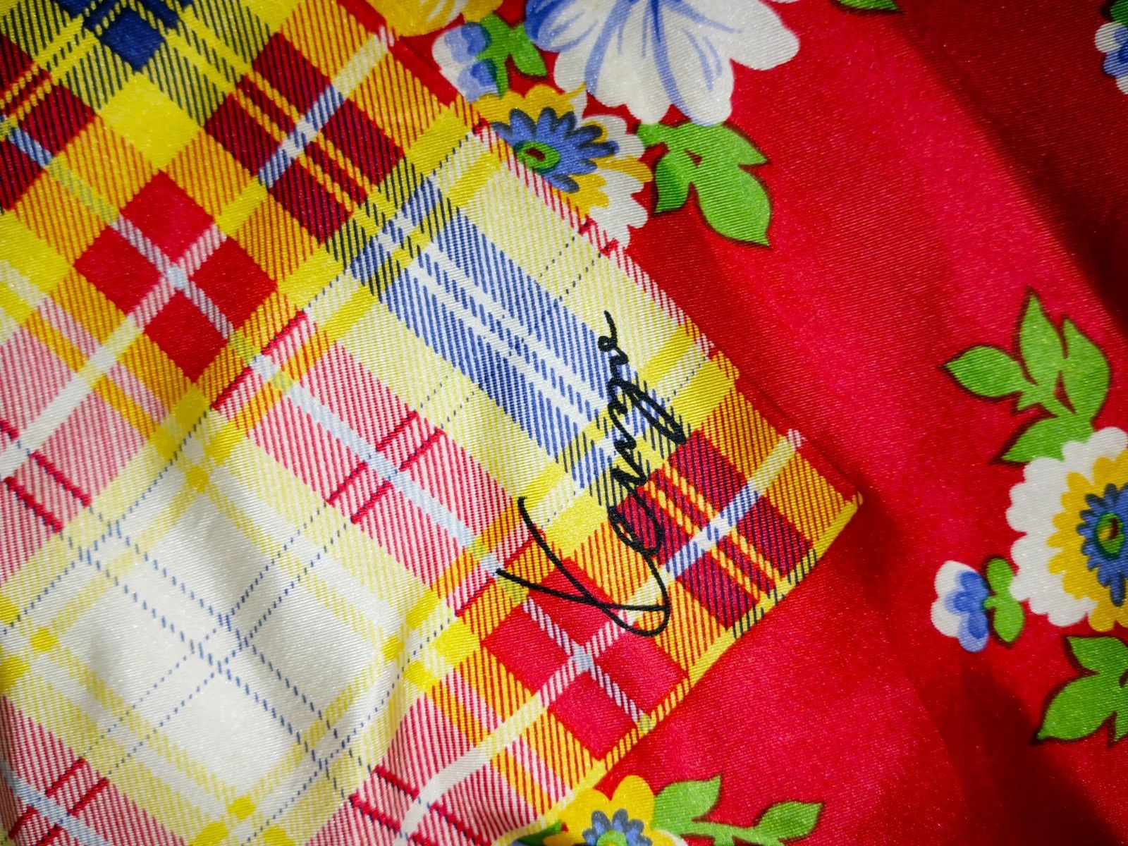 Kenzo KENZO Tokyo JAPAN Red Floral Checkered Vintage Silk Scarf Size ONE SIZE - 2 Thumbnail