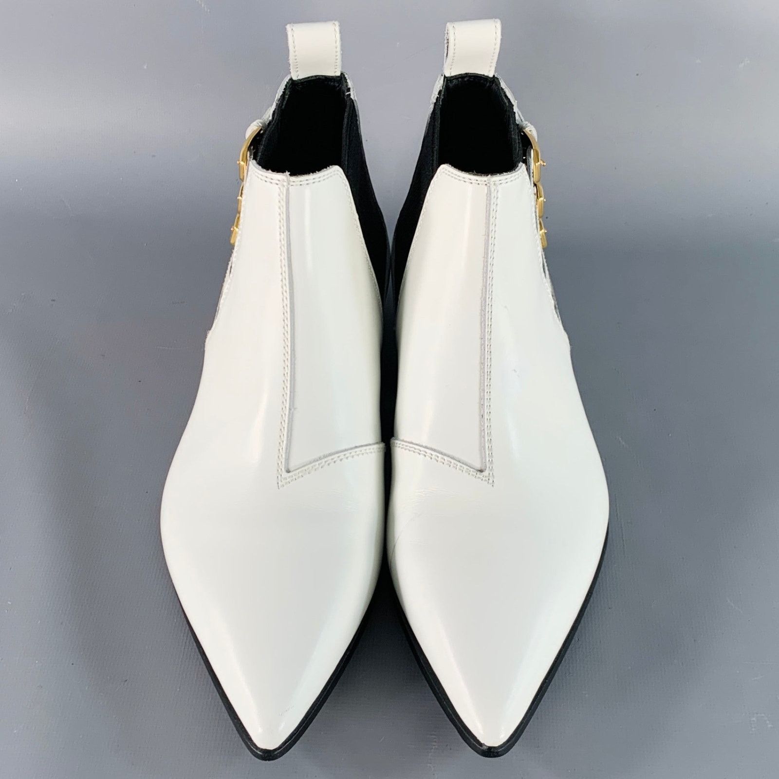 Gucci White Black Gold Leather Pointed Toe Pull On Ankle Boots Size US 7.5 / IT 37.5 - 5 Thumbnail