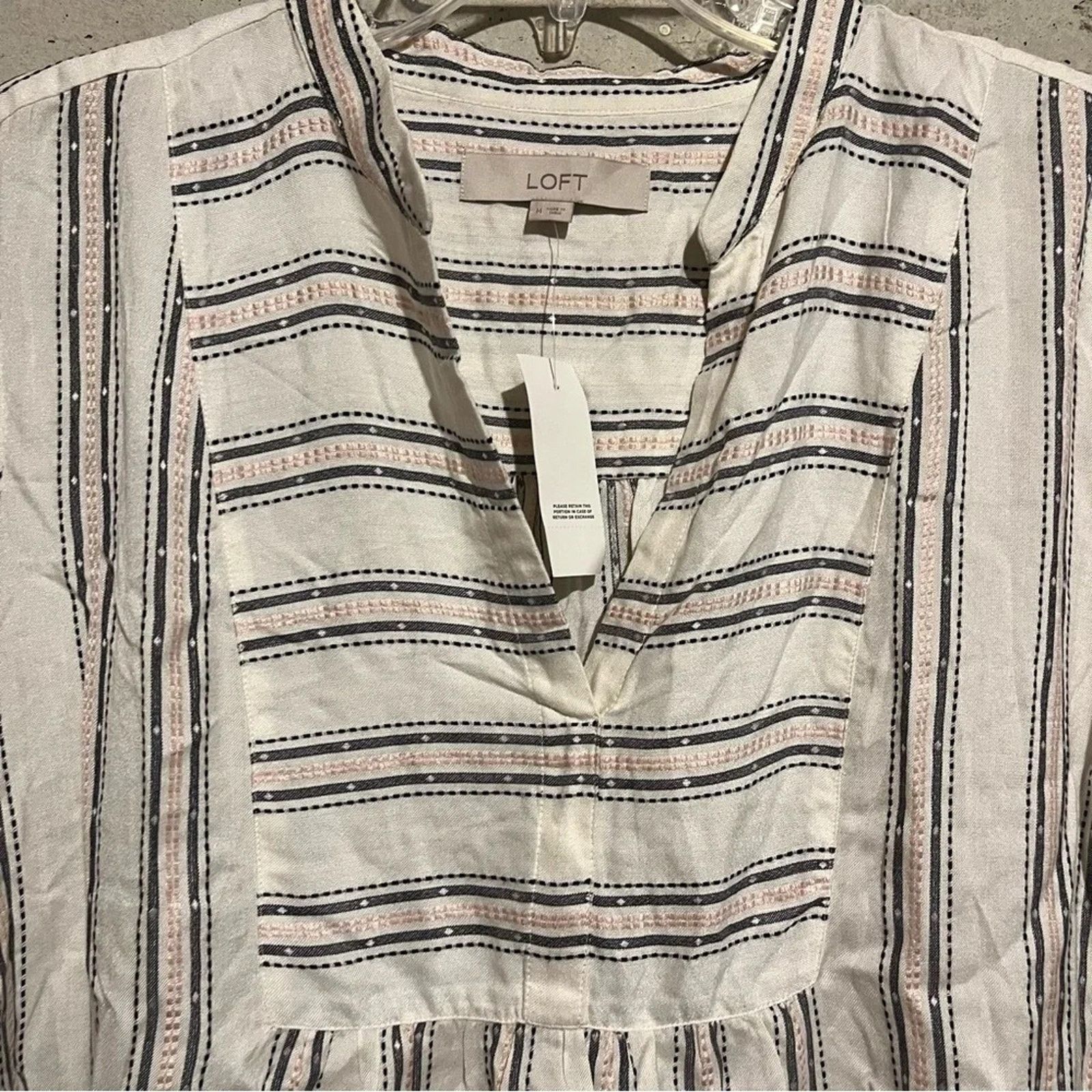 Loft LOFT Blouse NWT Medium White Striped Rayon V Neck Size M / US 6-8 / IT 42-44 - 3 Thumbnail