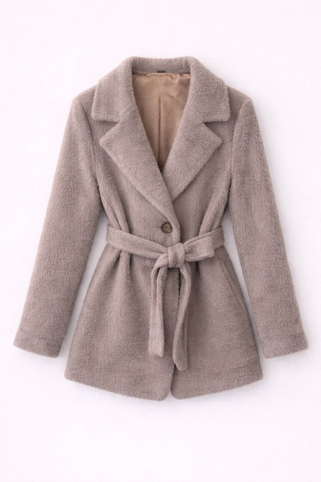 Other Soft Belted Teddy Coat – Taupe Faux Fur Winter Jacket Size ONE SIZE - 2 Thumbnail