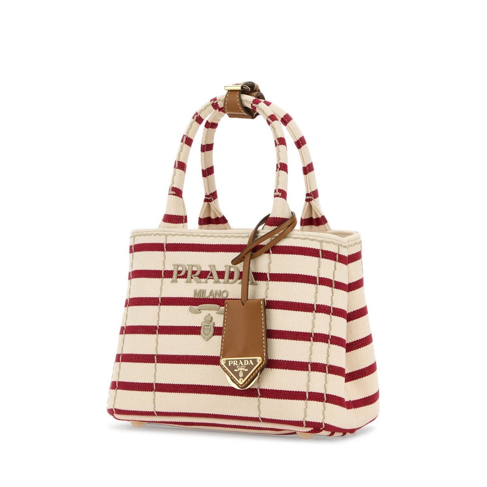 Prada PRADA Striped Embroidered White Red Canvas Shopper Top Handl Size ONE SIZE - 2 Thumbnail