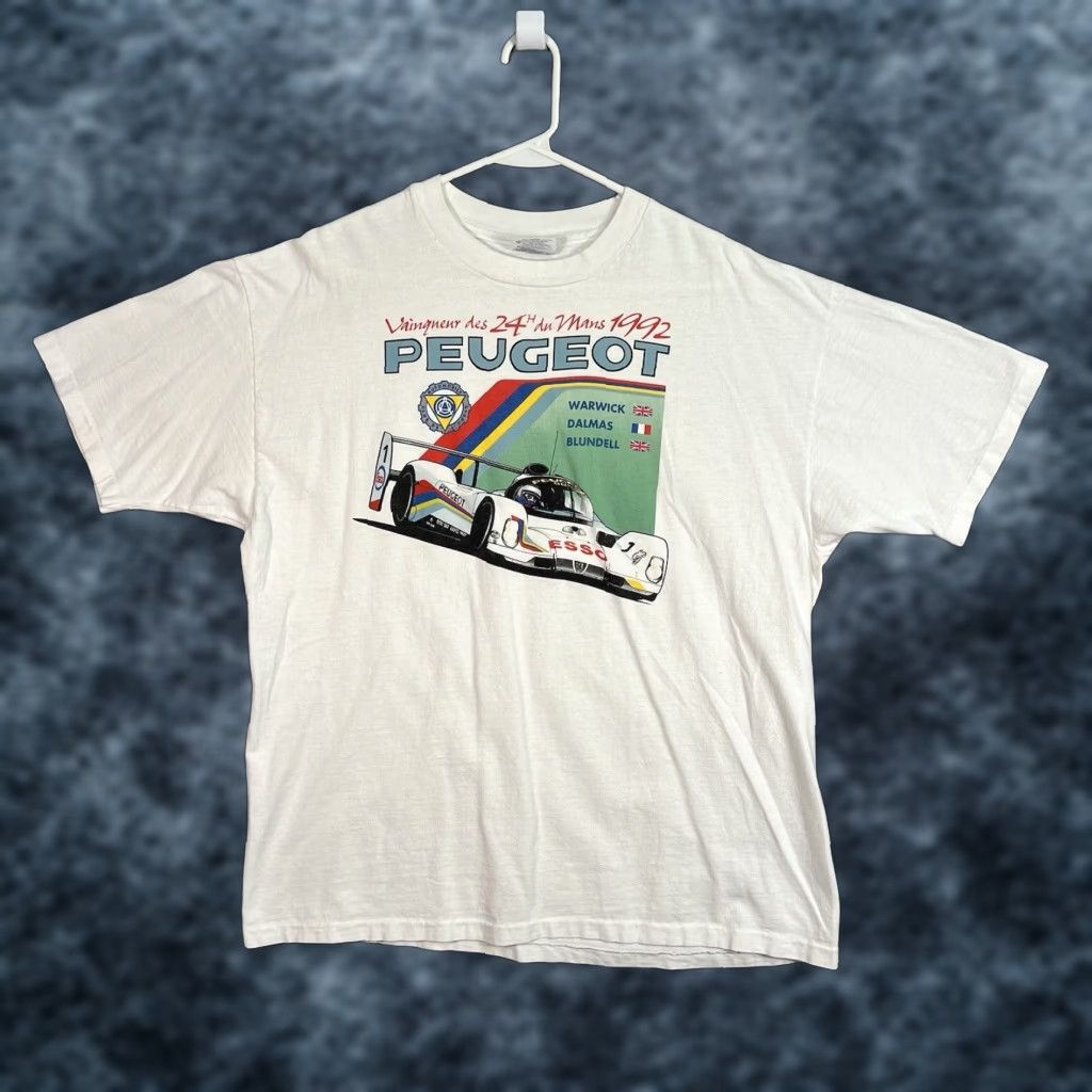 Hanes VINTAGE 1992 Peugeot 905 Evo1 B Racing Graphic Tee Shirt Adult XL White Mens Size US XL / EU 56 / 4 - 1 Thumbnail