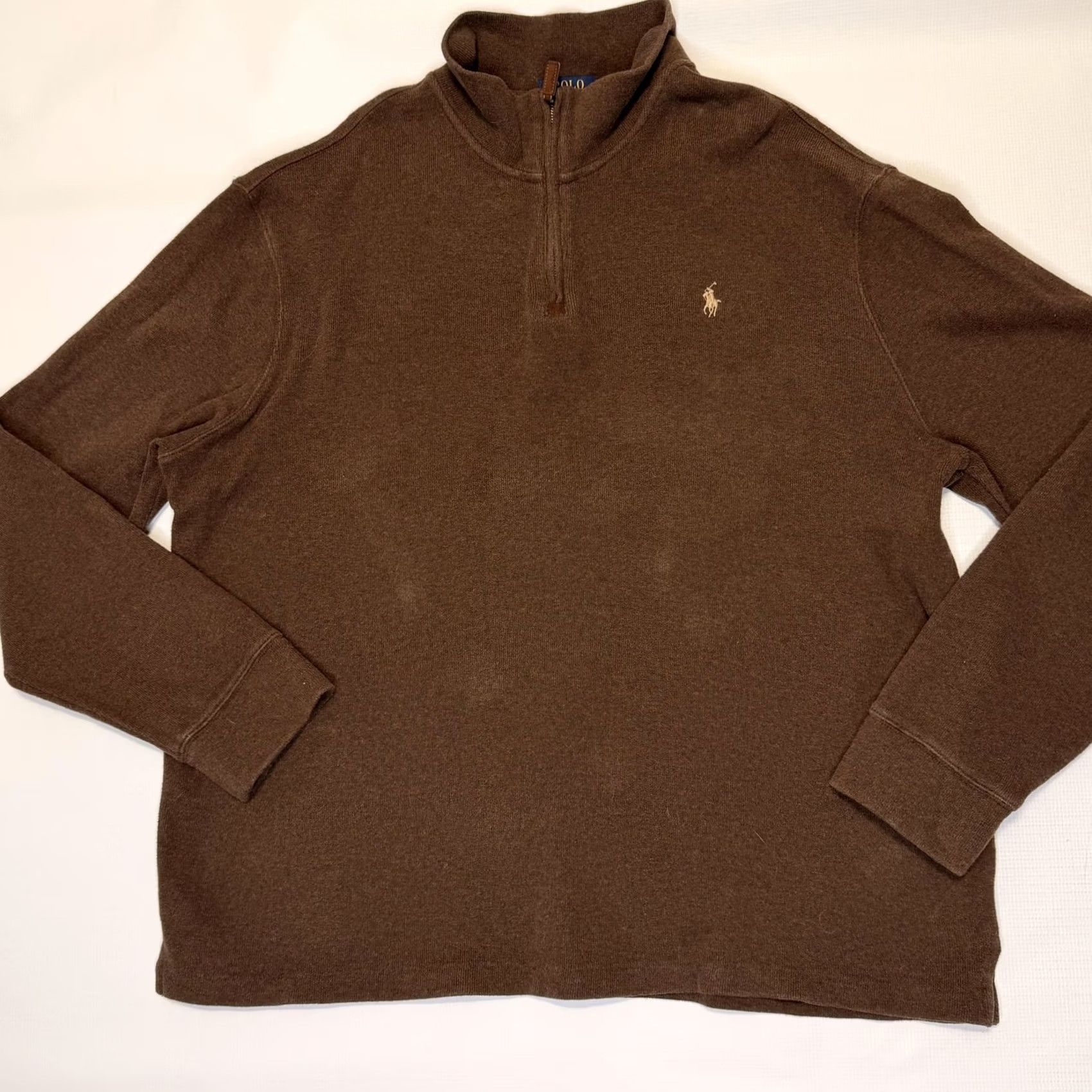 Polo Ralph Lauren Polo Ralph Lauren Sweater Mens 2XL Brown 1/4 Zip Mock Neck Cotton Knit Pullover Size US XXL / EU 58 / 5 - 2 Thumbnail