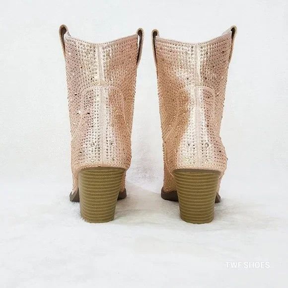 Other Dolly Rose Gold Rhinestone Glitter Cowgirl Country Glam West Size US 6.5 / IT 36.5 - 5 Thumbnail