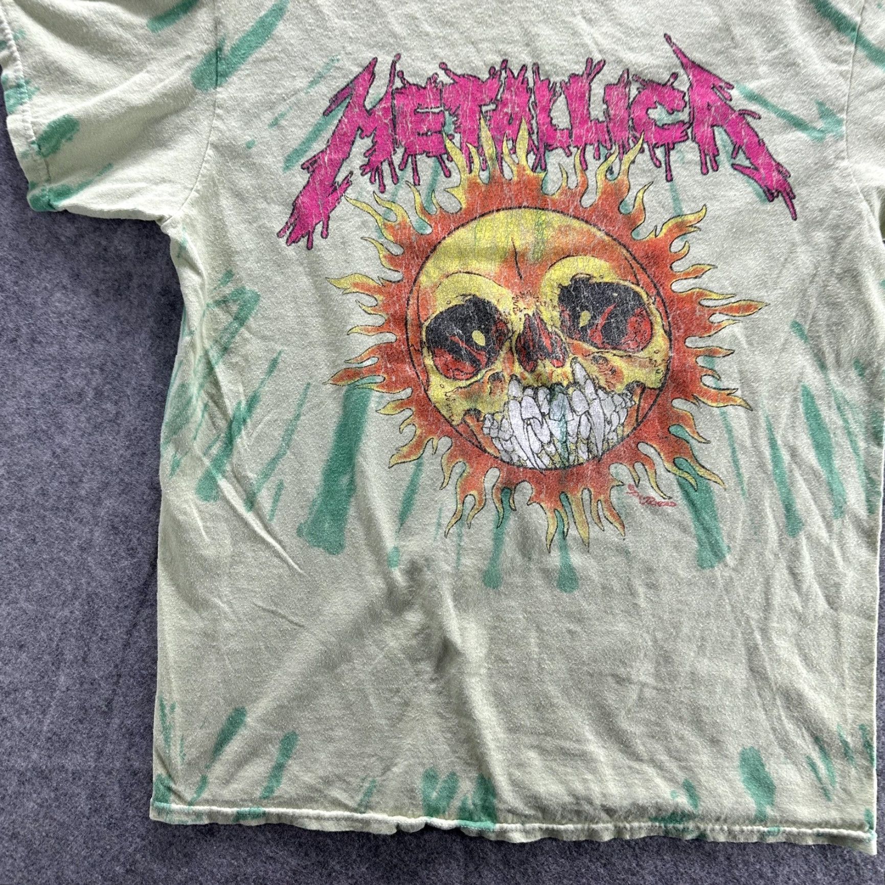 Vintage Metallica Shirt Mens Medium Green Tie Dye Skull Sun Graphic Band Rock Size US M / EU 48-50 / 2 - 3 Thumbnail