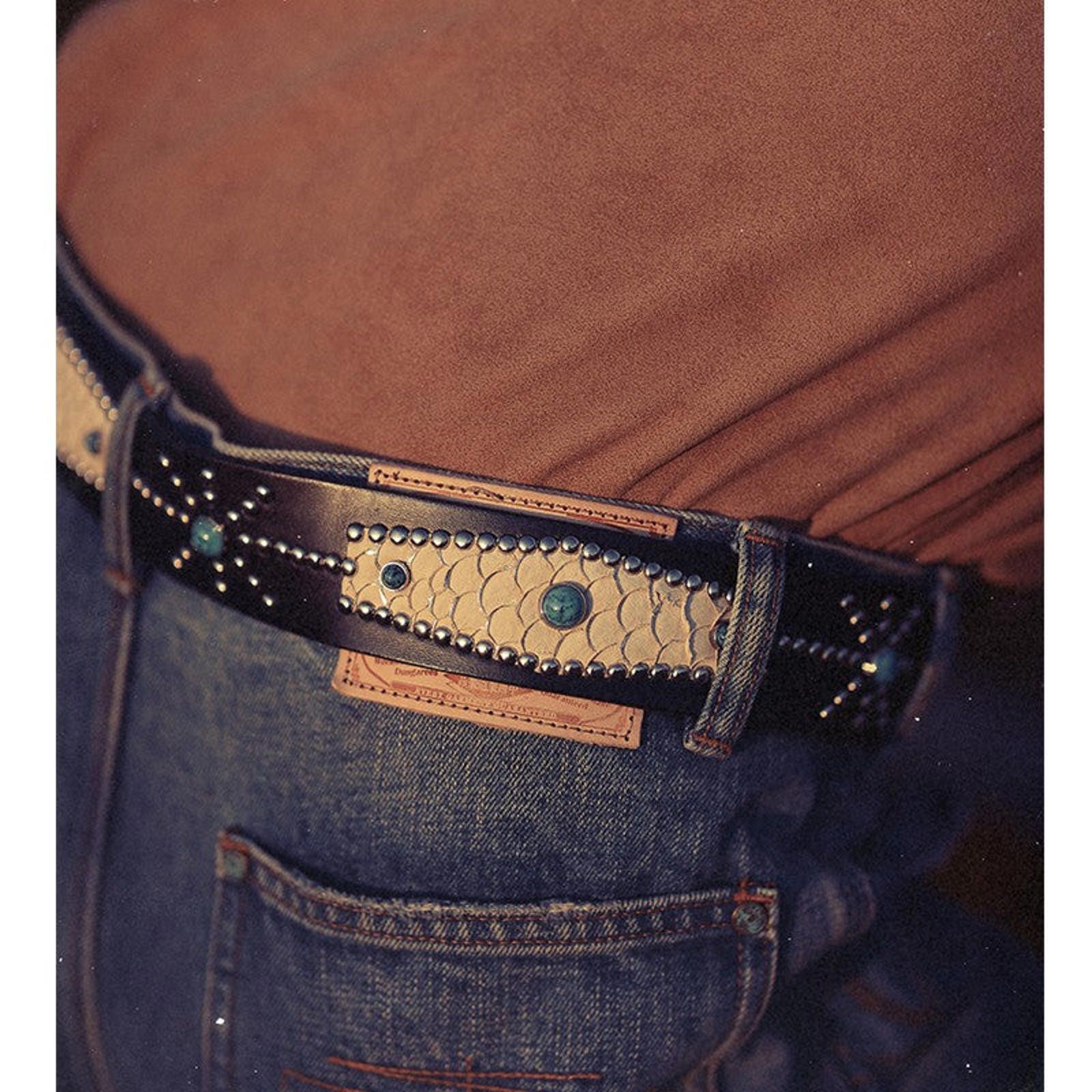 Japanese Brand Handmade Veg-Tan Belt – Western Style, Braided & Rivets Size ONE SIZE - 4 Thumbnail