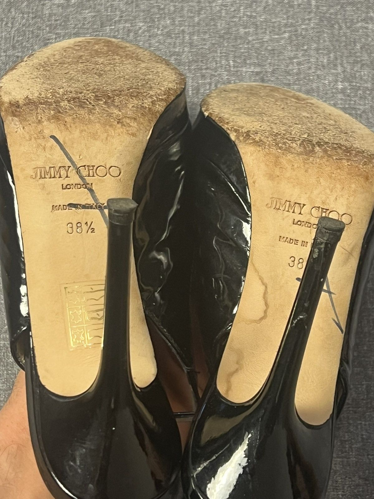 Jimmy Choo Jimmy Choo Black Patent Leather Slingback Heels Peep Toe Size US 8.5 / IT 38.5 - 11 Thumbnail