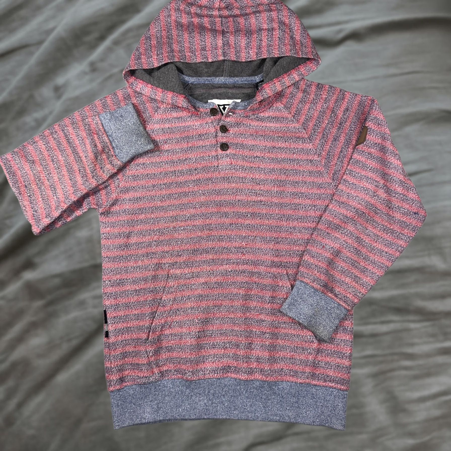 Vissla Vissla Hoodie Mens L Gray Red Striped Knit Henley Pullover Surf Casual Size US L / EU 52-54 / 3 - 1 Thumbnail