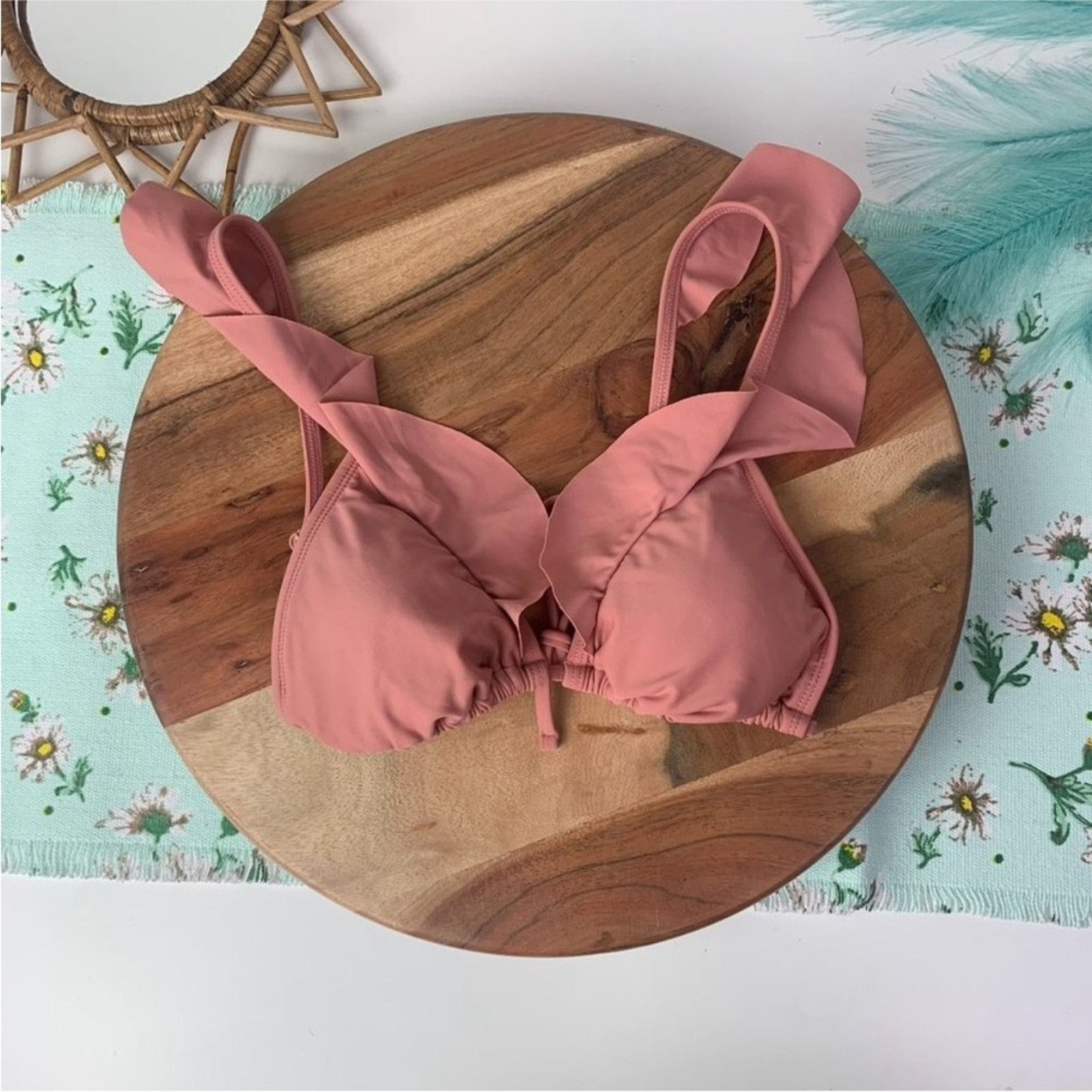 Target Basics NEW TARGET Blush Pink Triangle Ruffle Tie Bikini Swim Top Size XL / US 12-14 / IT 48-50 - 4 Thumbnail