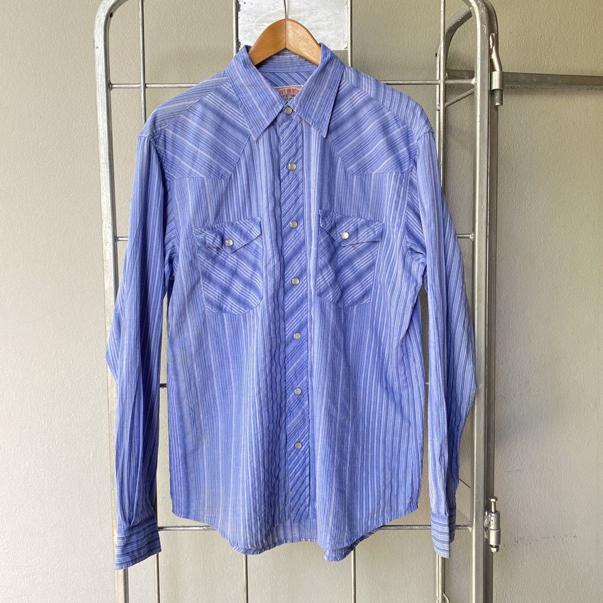 Vintage SHINS AMERICAN Blue Striped Western Shirt Size US L / EU 52-54 / 3 - 1 Thumbnail