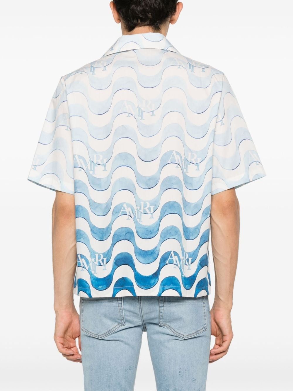 Amiri o1s1wg110825 Wave-Print Cotton Shirt in Blue/White Size US L / EU 52-54 / 3 - 4 Thumbnail