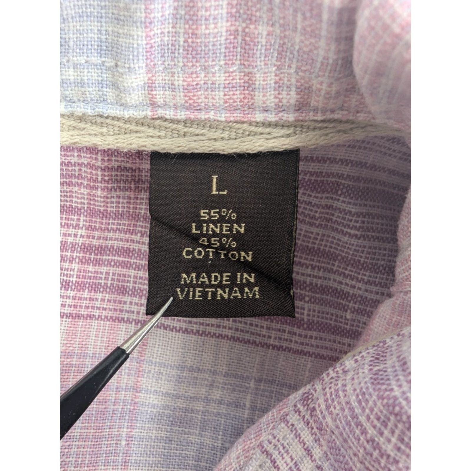 Tasso Elba Tasso Elba Shirt Men's Large Pink Linen Short Sleeve Button-Up Plaid Collared Casual Shirt (Button) Size US L / EU 52-54 / 3 - 6 Thumbnail