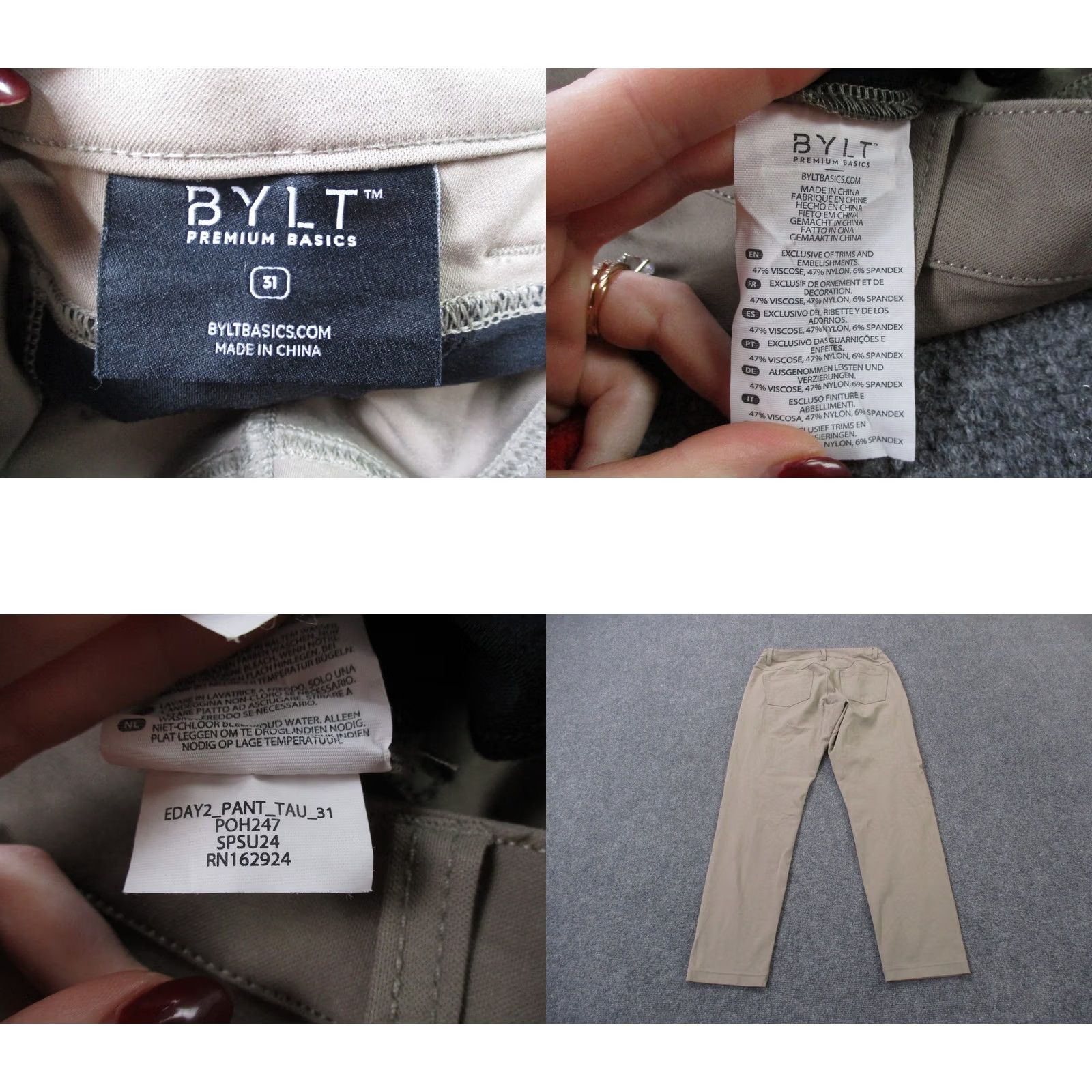 Vintage BYLT Pants Mens 31 Beige Chino Everyday Pant 2.0 Slim Straight Stretch Taupe Size US 31 - 8 Thumbnail
