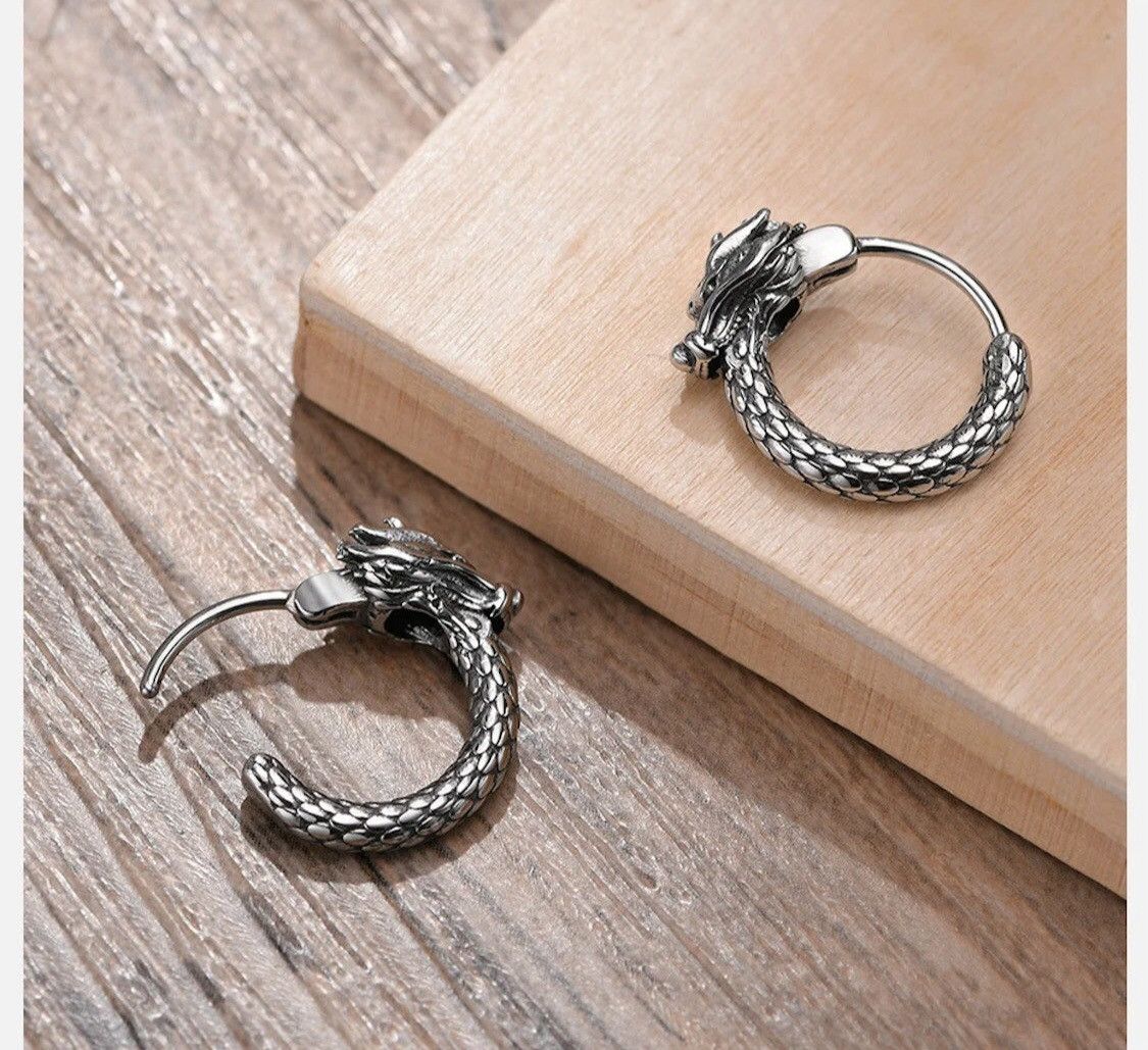 Jewelry Dragon Head Hoop Earrings Size ONE SIZE - 4 Thumbnail