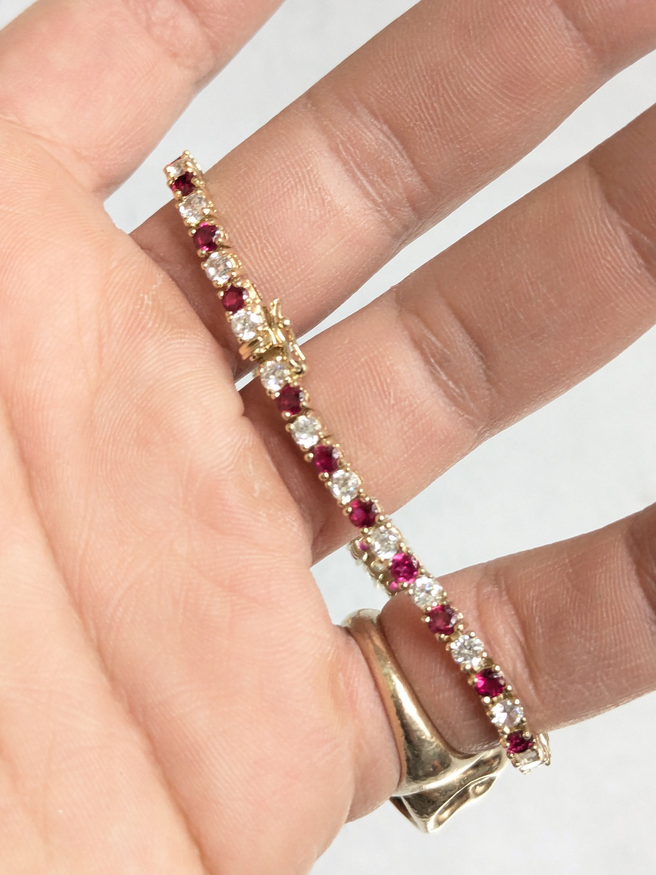 Jewelry Sterling Silver Tennis Bracelet Ruby CZ 7" Gold Plated Size ONE SIZE - 12 Thumbnail