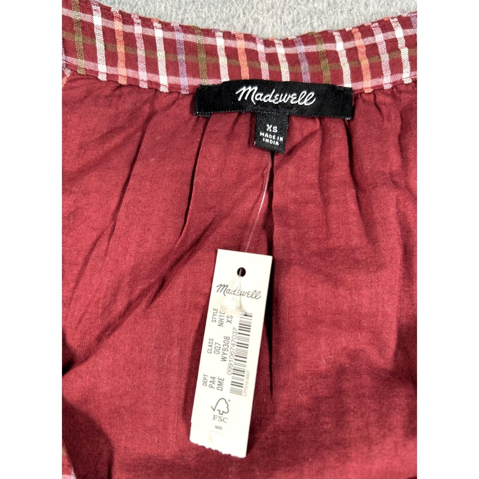 Madewell Madewell Shirt Womens XS Red Mini Plaid Seersucker Wrap Dress Ruffel Comfy Pleated NWT Size XS / US 0-2 / IT 36-38 - 3 Thumbnail