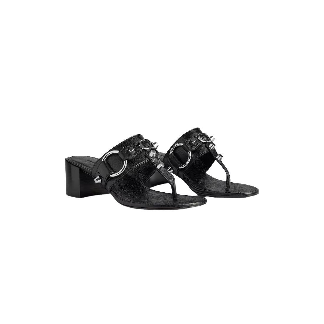 BALENCIAGA City Black Leather 50mm Thong Mules New & Authent