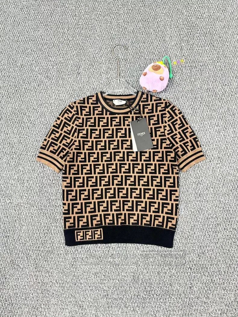 Fendi Brown Monogram Logo Knit Short Sleeve