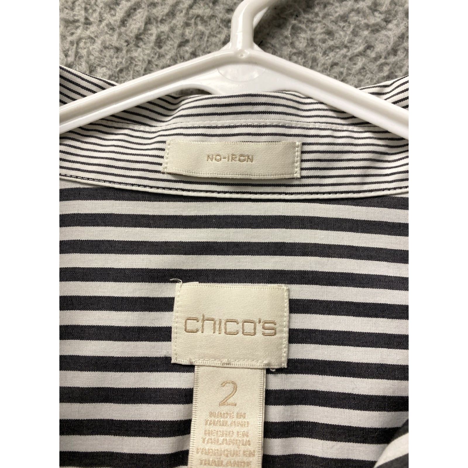 Vintage Chico's Button-Up Shirt Women Size 2 Gray Striped Long Sleeve Casual Sleeve Non-Iron Wrinkle Resistant Size XS / US 0-2 / IT 36-38 - 5 Thumbnail