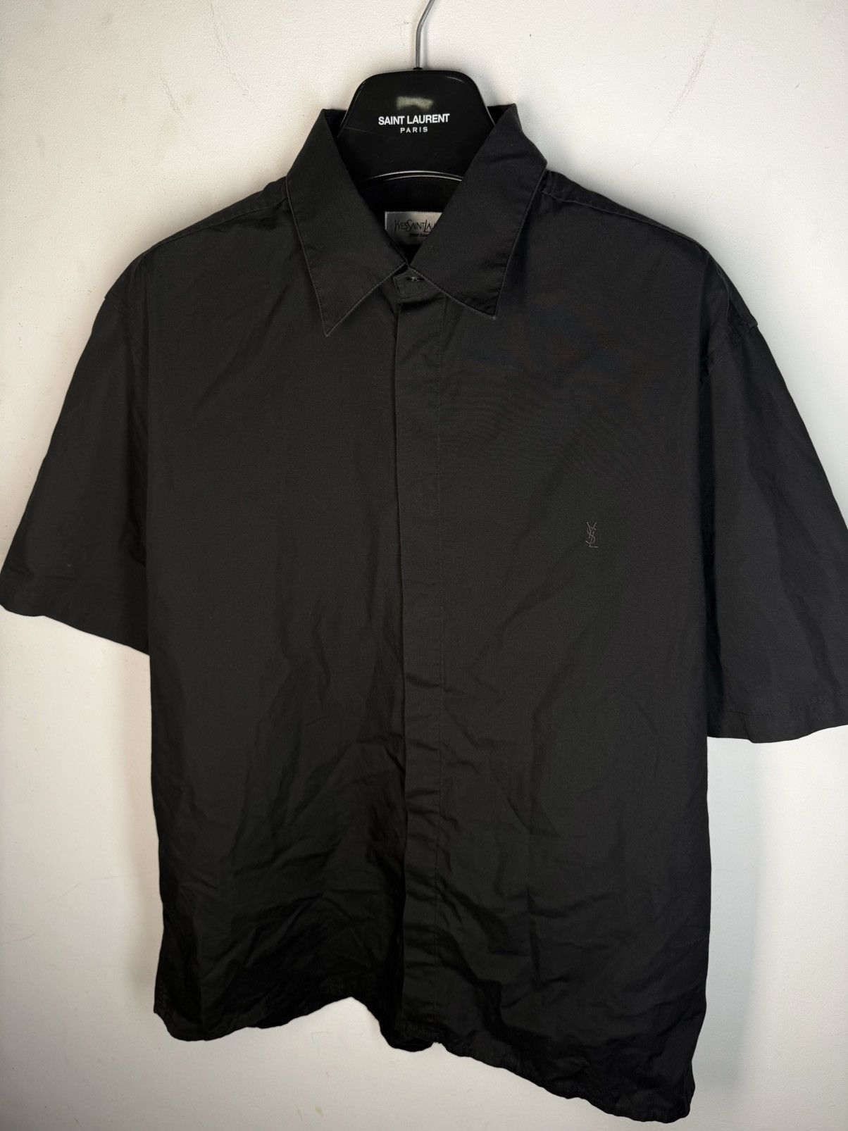 Yves Saint Laurent Black YSL Shirt Button Up Short Sleeve Vintage Collar y2k Size US L / EU 52-54 / 3 - 14 Thumbnail