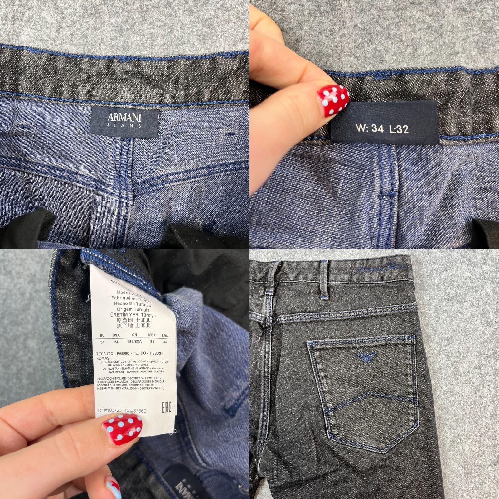 Vintage Armani Jeans Jeans Slim Tapered 32 Mens Dark Black Stretch Neppy GA Size US 32 / EU 48 - 8 Thumbnail