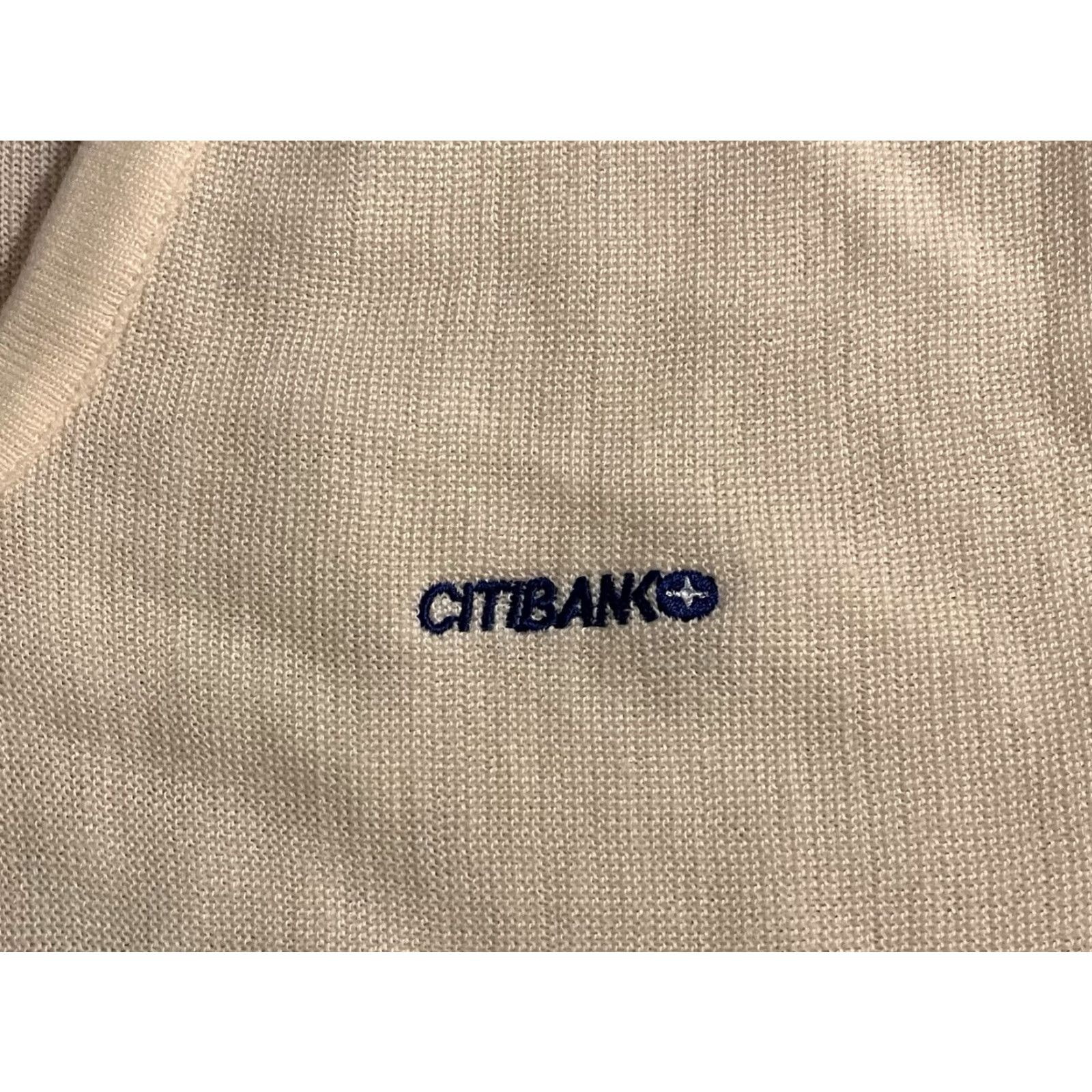 Logo 7 VINTAGE Citibank Logo V-Neck Sweater Men’s S Fits M White 80s Embroidered Logo Knits Pullover Regular Mens Size US M / EU 48-50 / 2 - 2 Thumbnail