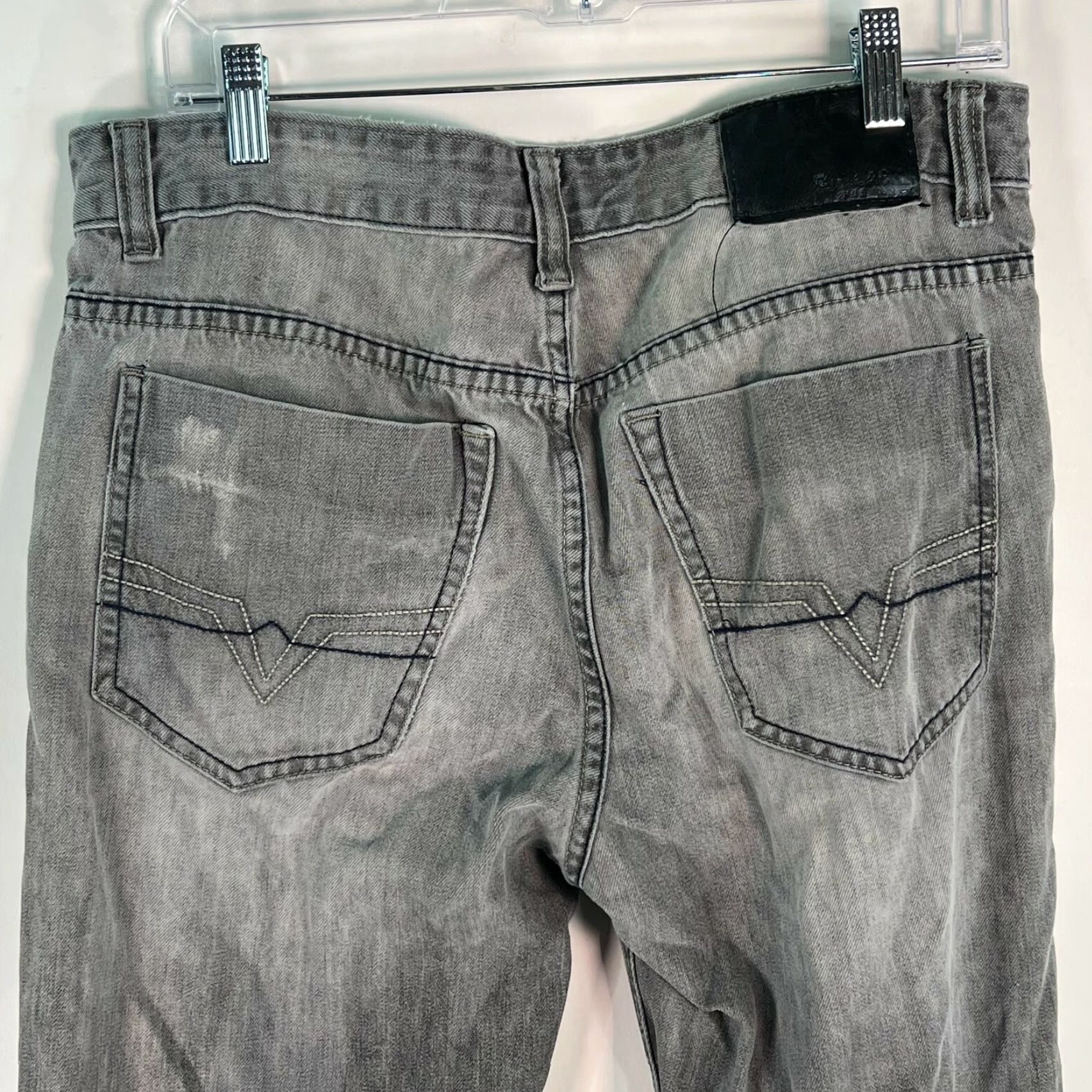 Denime Black Premium Mens Relaxed Fit Straight Distressed Gray Denim Jeans Size 32/34 - 5-Pocket Belt Loops Button Closure Denim Jeans Gray Mens Regular XS? Size US 34 / EU 50 - 5 Thumbnail