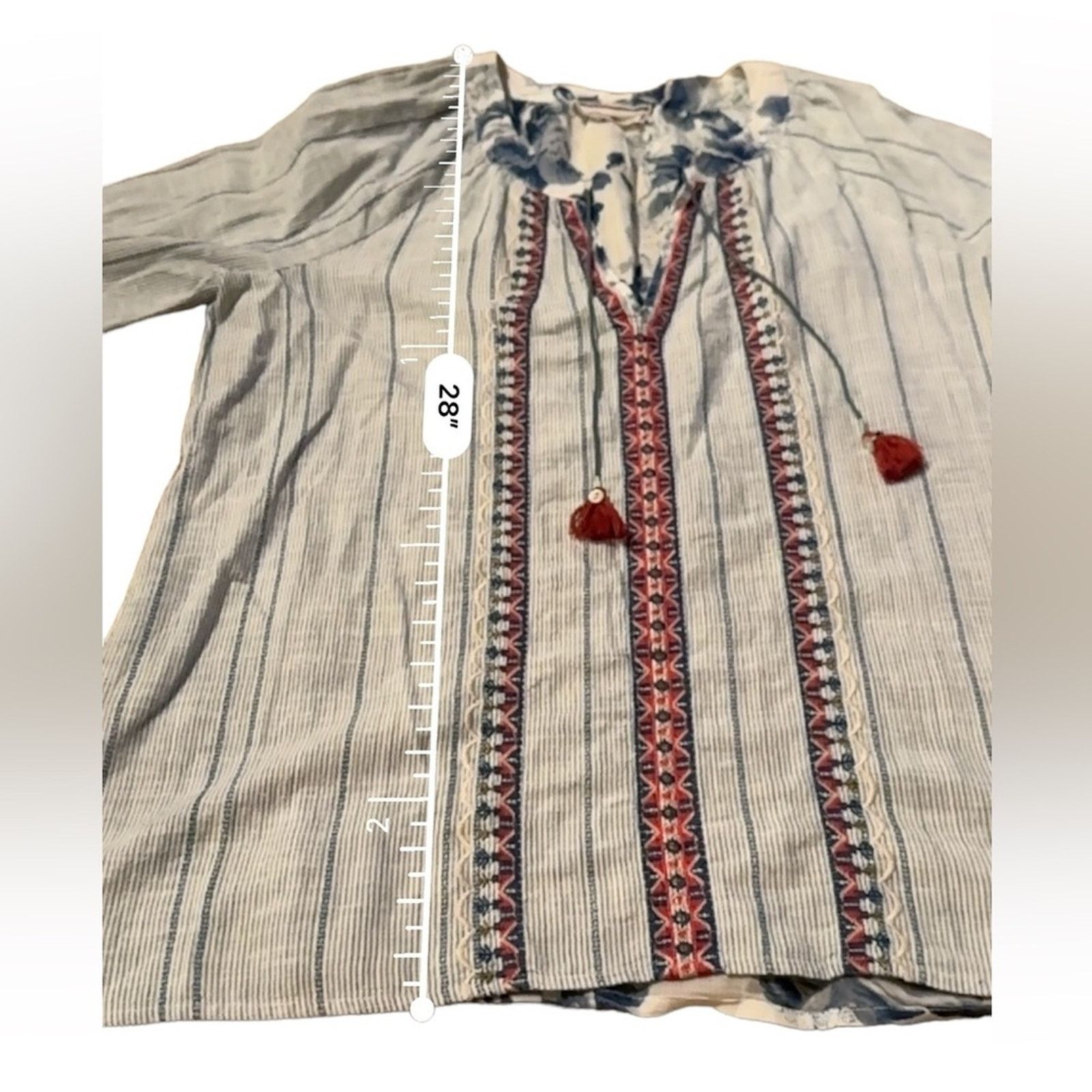 Johnny Was Johnny Was White, Blue & Red Floral Watercolor Tassel Top Size M / US 6-8 / IT 42-44 - 12 Thumbnail