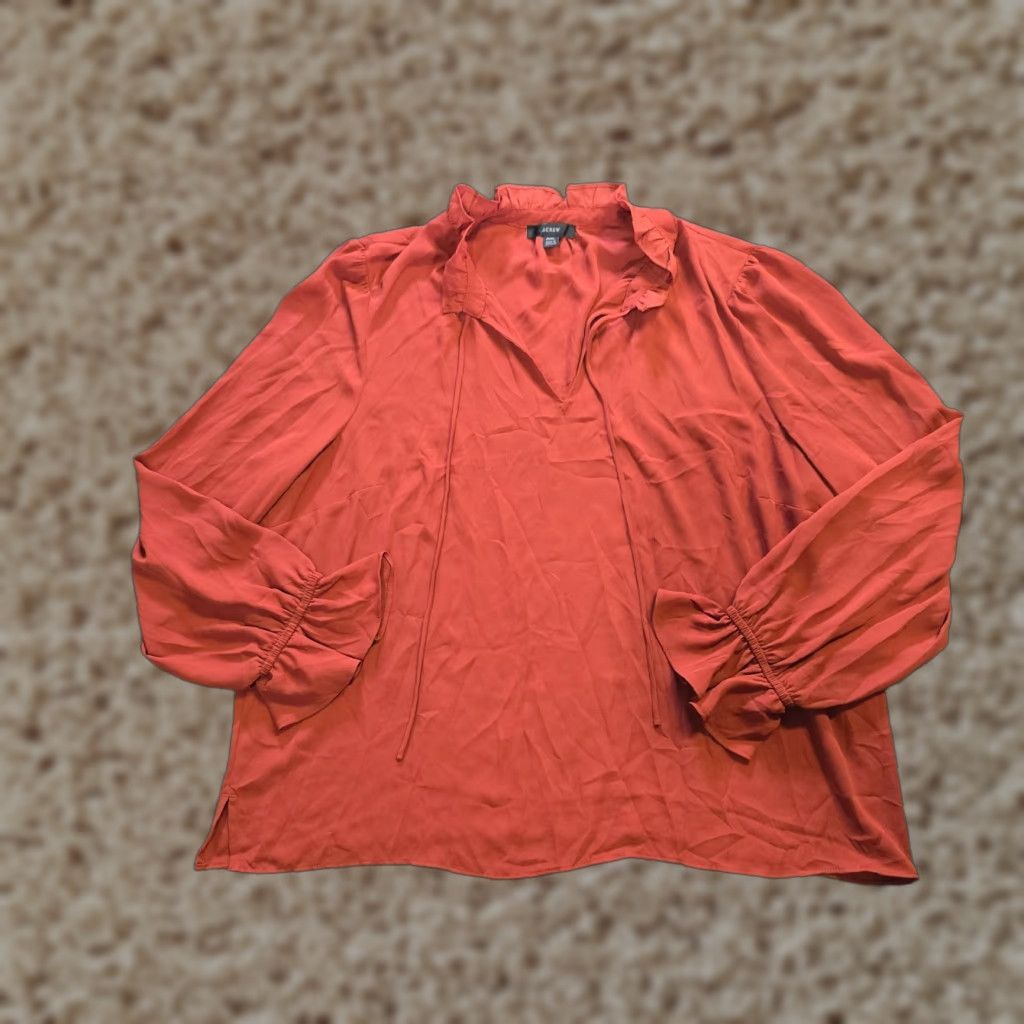 J.Crew J.CREW Blouse Shirt Womens 2XL Orange V-Neck Drapey Gathered Ruffle Casual Everyday Size XXL / US 16-18 / IT 52-54 - 1 Thumbnail