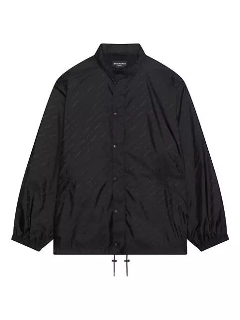 Balenciaga o1s1wg111024 Dup / Allover Logo Rain Jacket in Black Size M / US 6-8 / IT 42-44 - 1 Thumbnail