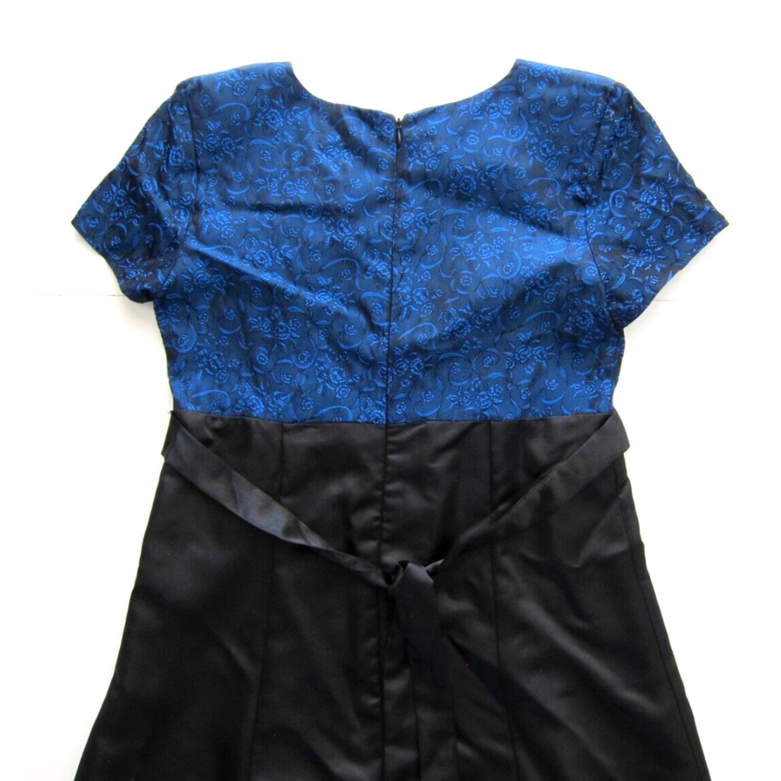 Vintage Vtg Formal Fashions Blue Black Satin Floral Short Sleeve Long Maxi Party Dress 6 Size 28" / US 6 / IT 42 - 6 Thumbnail
