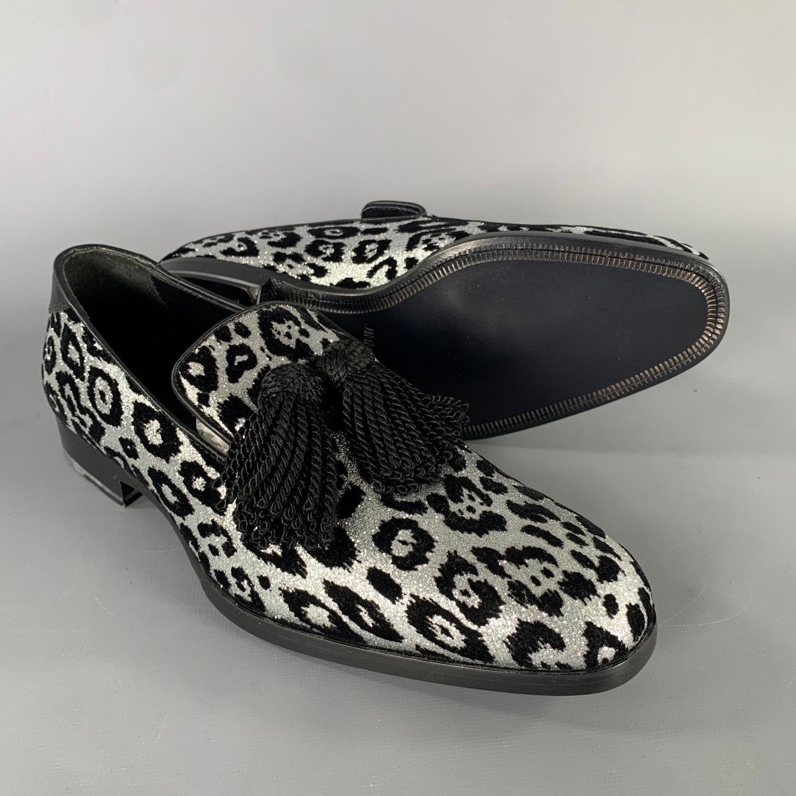 Jimmy Choo JIMMY CHOO Silver Black Medusa Jacquard Tassels Loafers Size US 7 / EU 40 - 5 Thumbnail