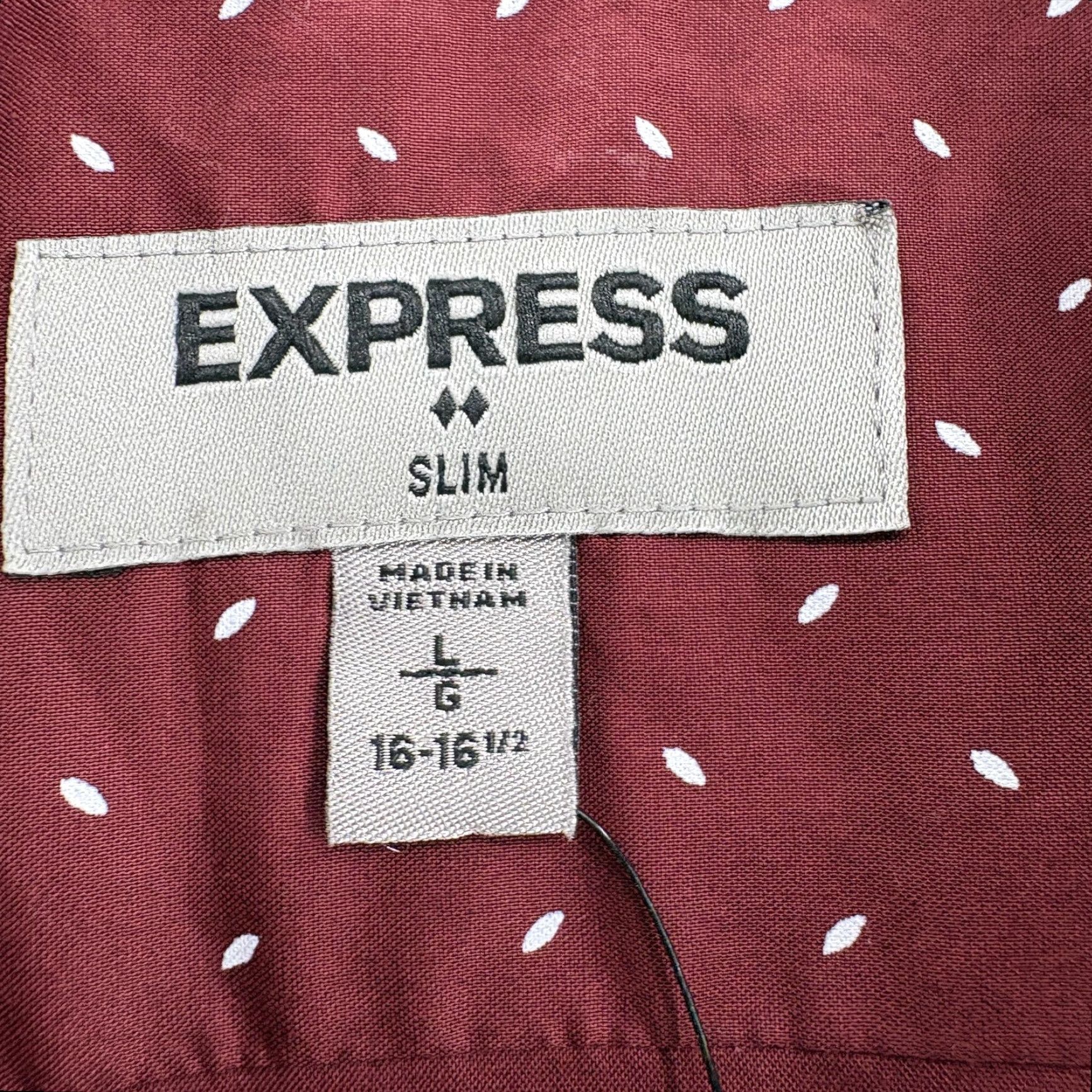 Express Express Shirt Mens Large Red Slim Fit 16-16.5 34/35 Cotton Dot Print Dress Shirt Size US L / EU 52-54 / 3 - 4 Thumbnail