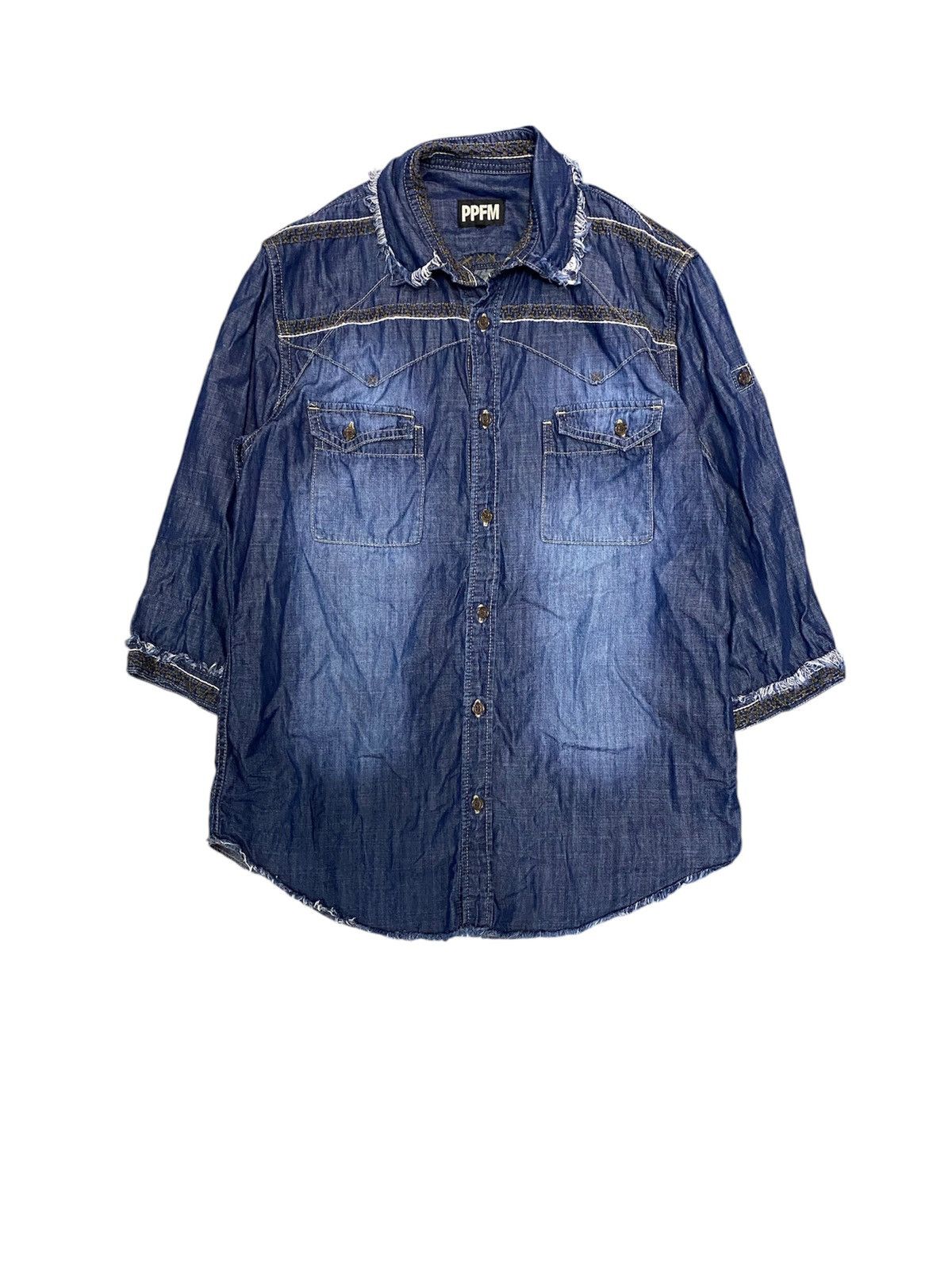 PPFM PPFM western hem fringe light denim 3/4 sleeve Size US M / EU 48-50 / 2 - 1 Thumbnail