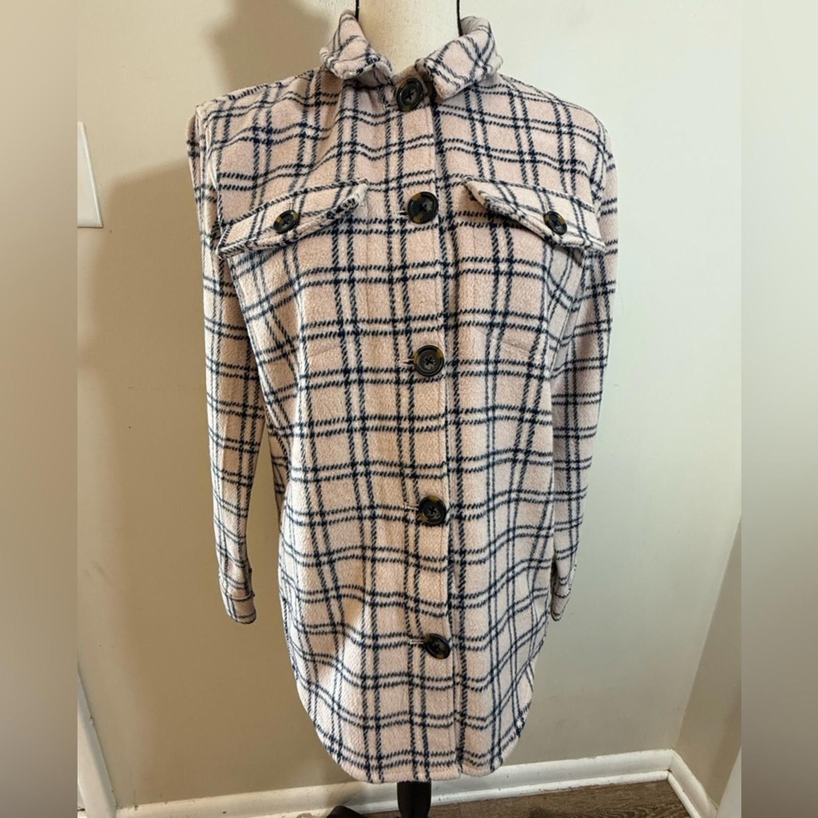 Other Caslon wool blend shacket pink & navy plaid SZ XS Size XS / US 0-2 / IT 36-38 - 1 Thumbnail