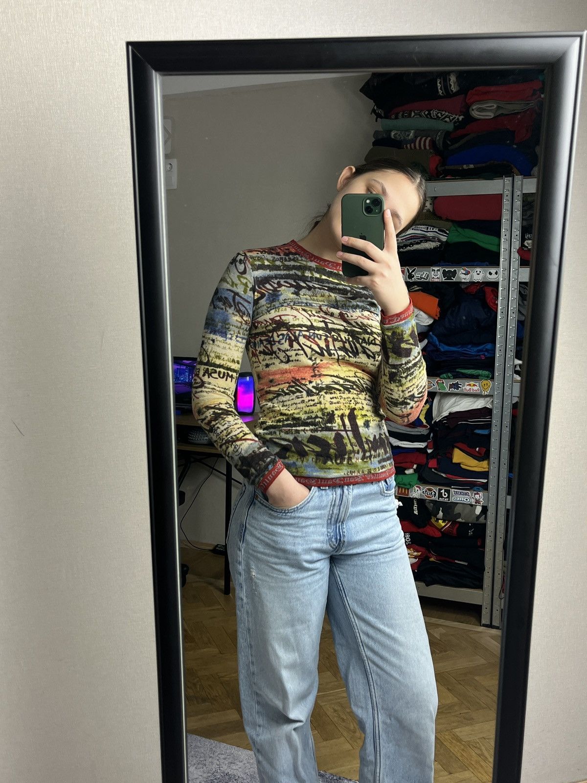 FUZZI Jean Paul Gaultier Script Calligraphy Long Sleeve Mesh Top Size M / US 6-8 / IT 42-44 - 2 Thumbnail