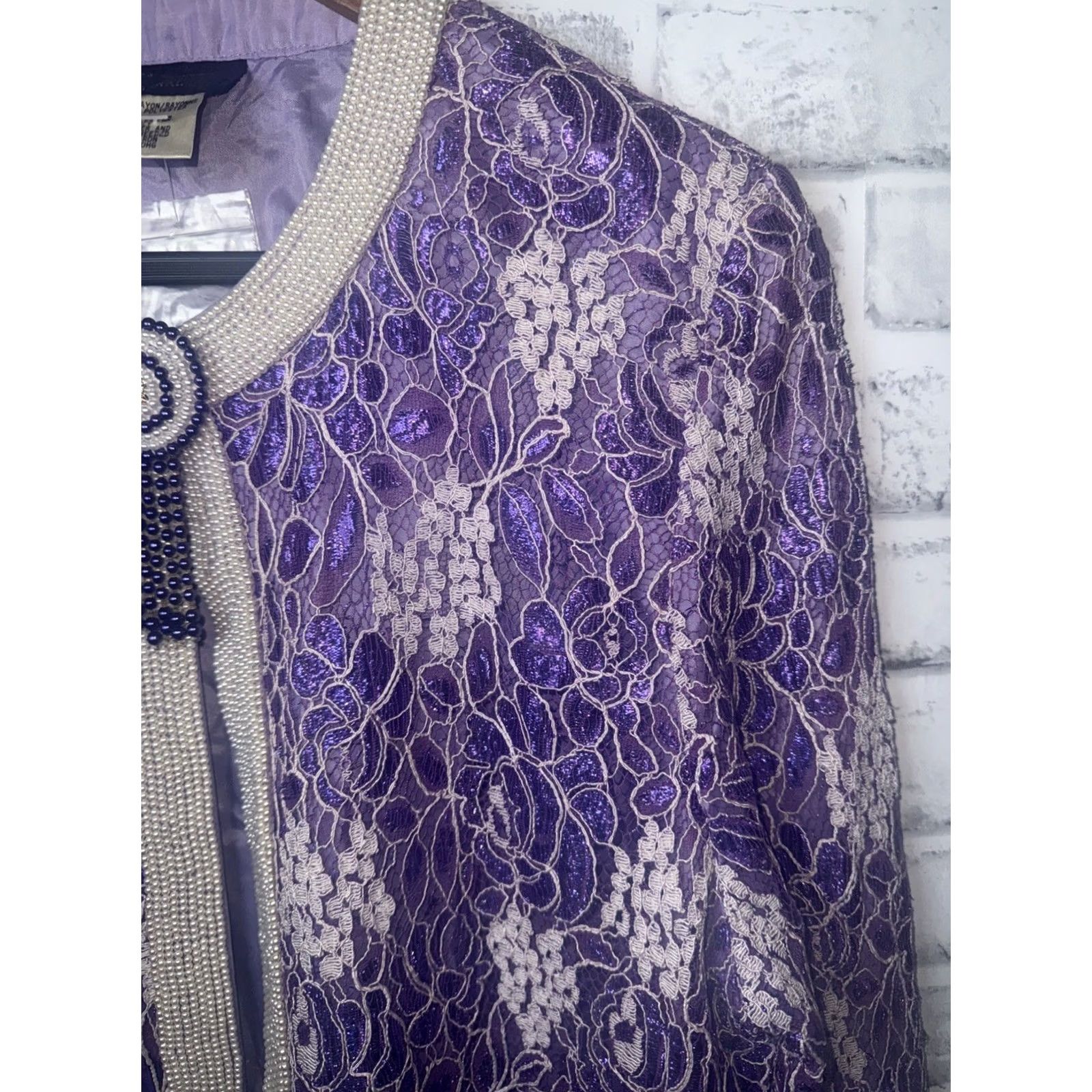 Vintage Diane Freis Purple Beaded Open Long Rayon Jacket One Size Fits All VTG NEW Size M / US 6-8 / IT 42-44 - 4 Thumbnail