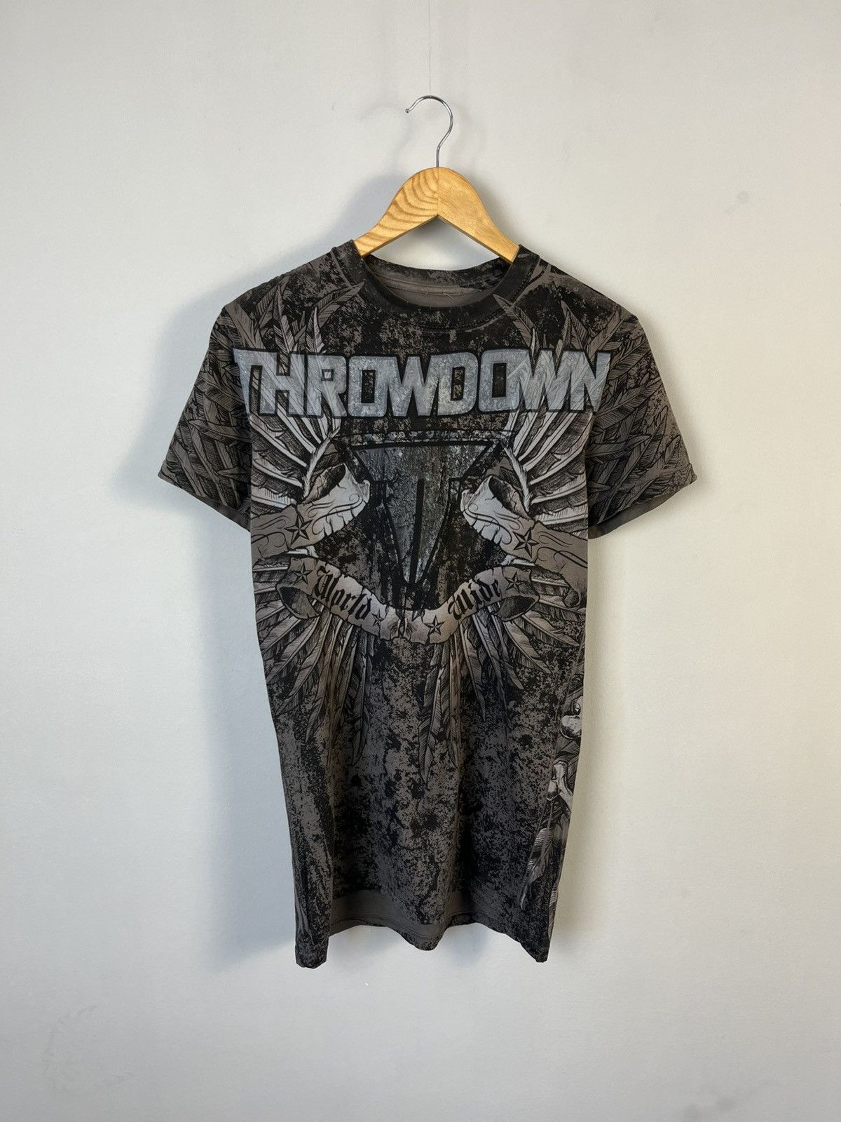 Insane Y2K Throwdown Affliction Tattoo Skull Tee Made in USA