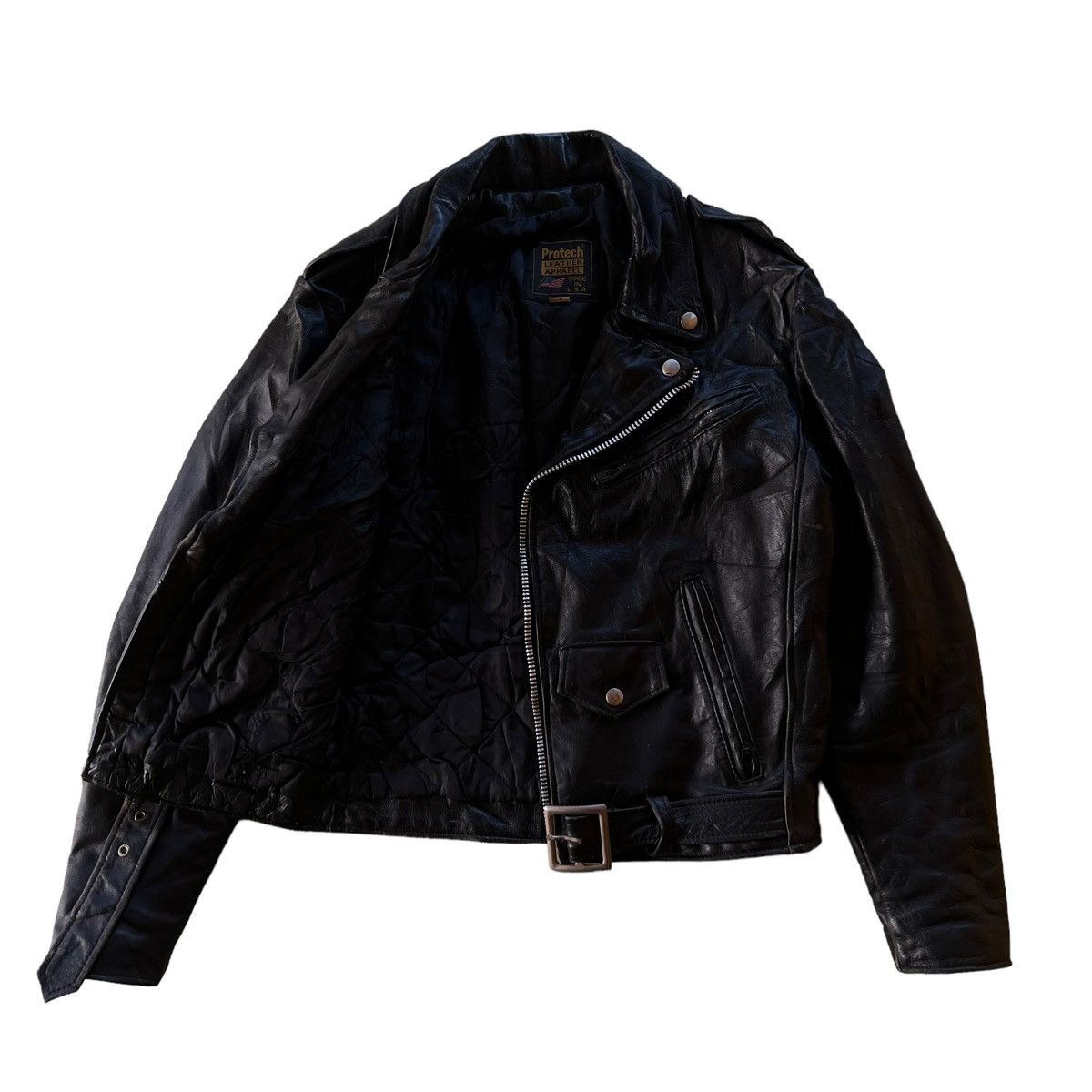 Vintage 🔥VTG LEATHER BIKER JACKET DOUBLE BREAST PROTECH APPAREL Size US M / EU 48-50 / 2 - 15 Thumbnail
