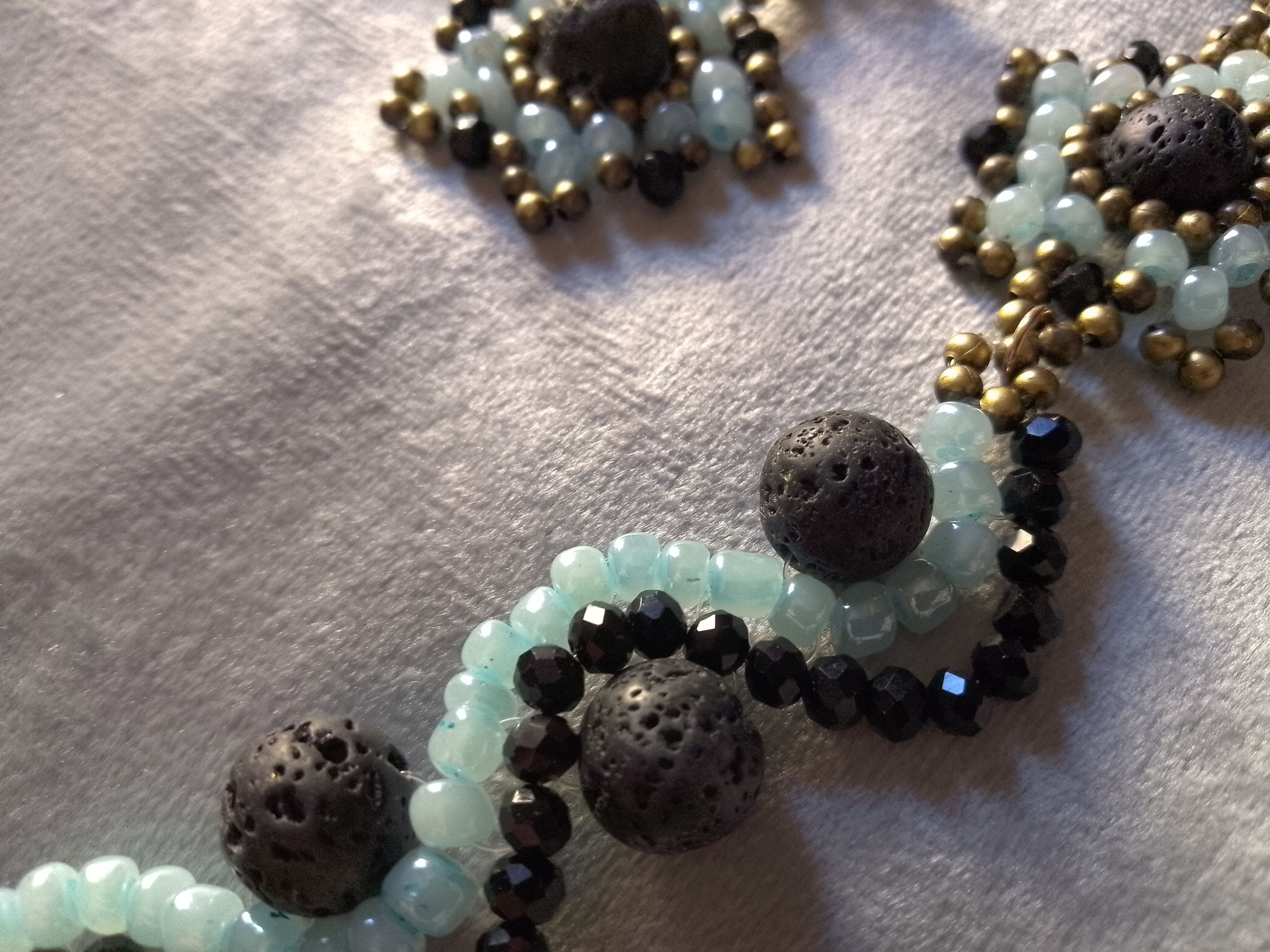 Handmade Necklace Long Black Blue Lava Stone Wavy Earrings Size ONE SIZE - 9 Thumbnail