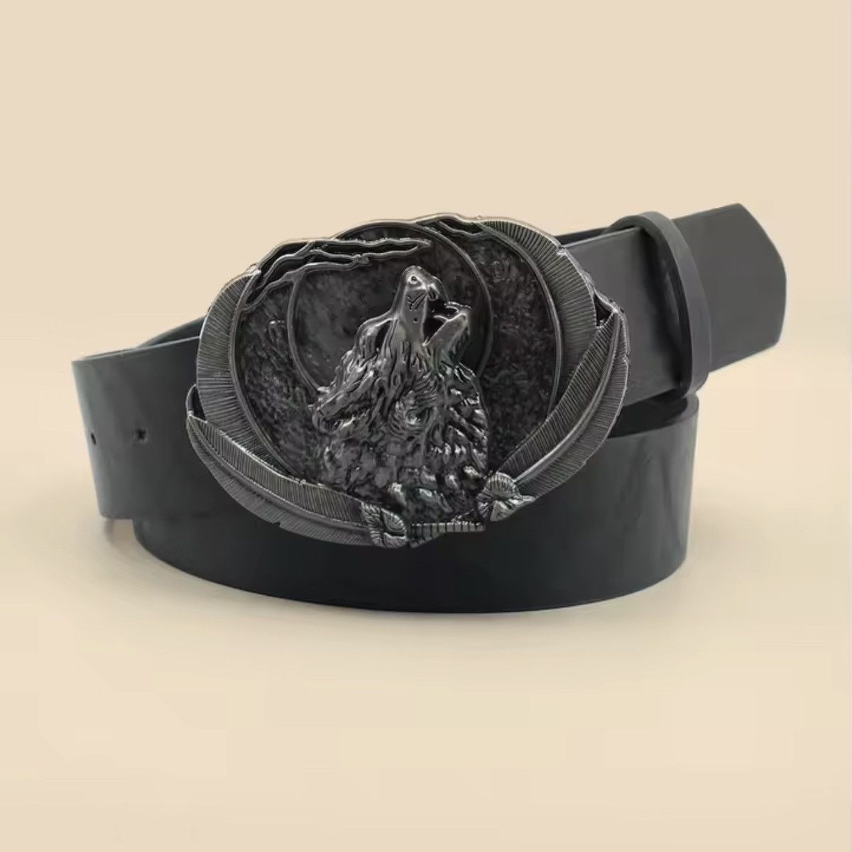 Japanese Brand Black pU leather Belt with Wolf Buckle Size ONE SIZE - 1 Thumbnail