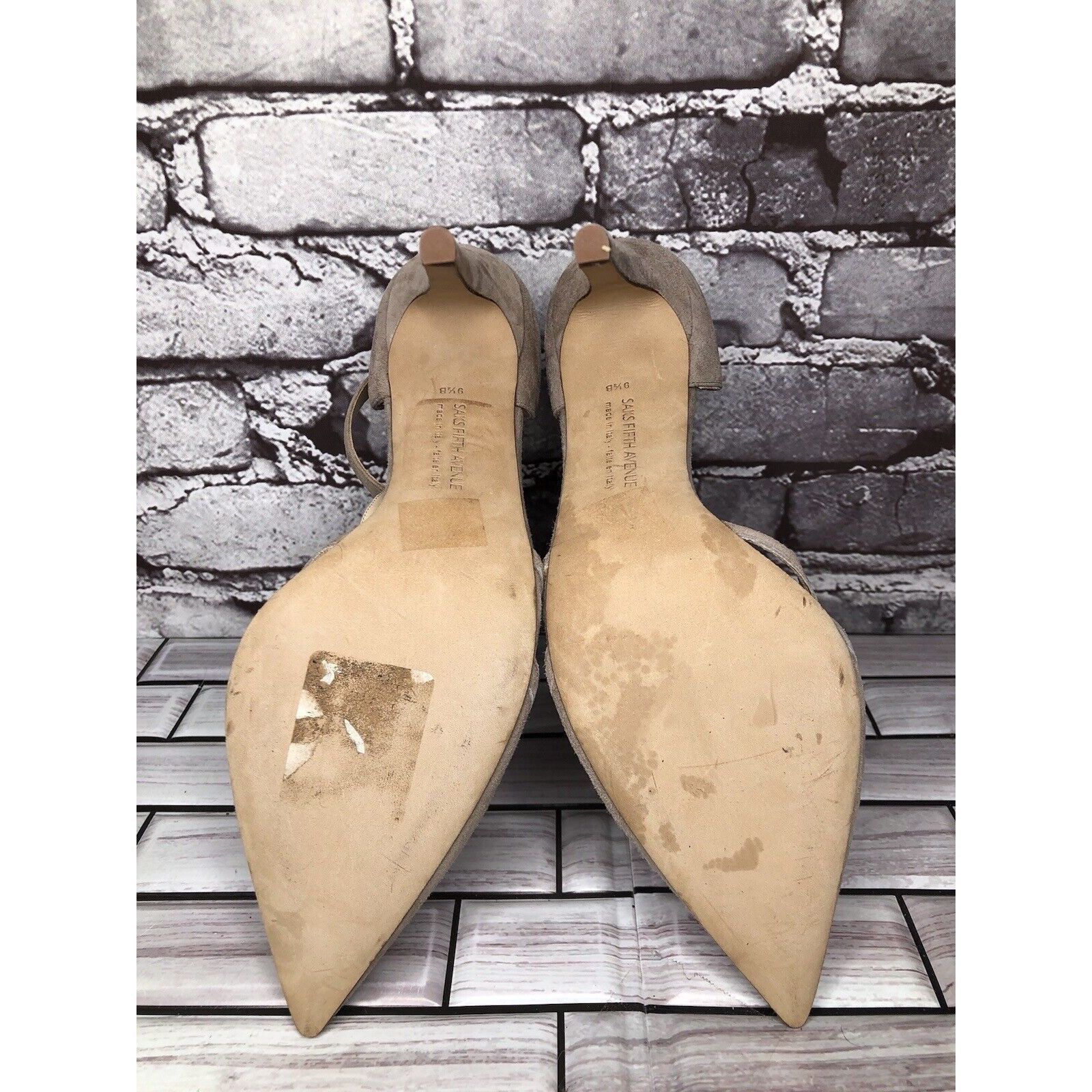 Saks Fifth Avenue Saks Fifth Ave Taupe Suede Leather Pointed Toe Strap Heels W Size US 9.5 / IT 39.5 - 14 Thumbnail