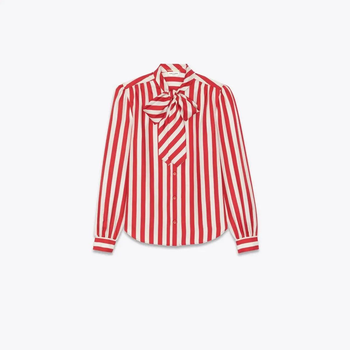 Saint Laurent Paris o1s1wg111024 Lavallière Shirt in Striped in Red/White Size M / US 6-8 / IT 42-44 - 1 Thumbnail