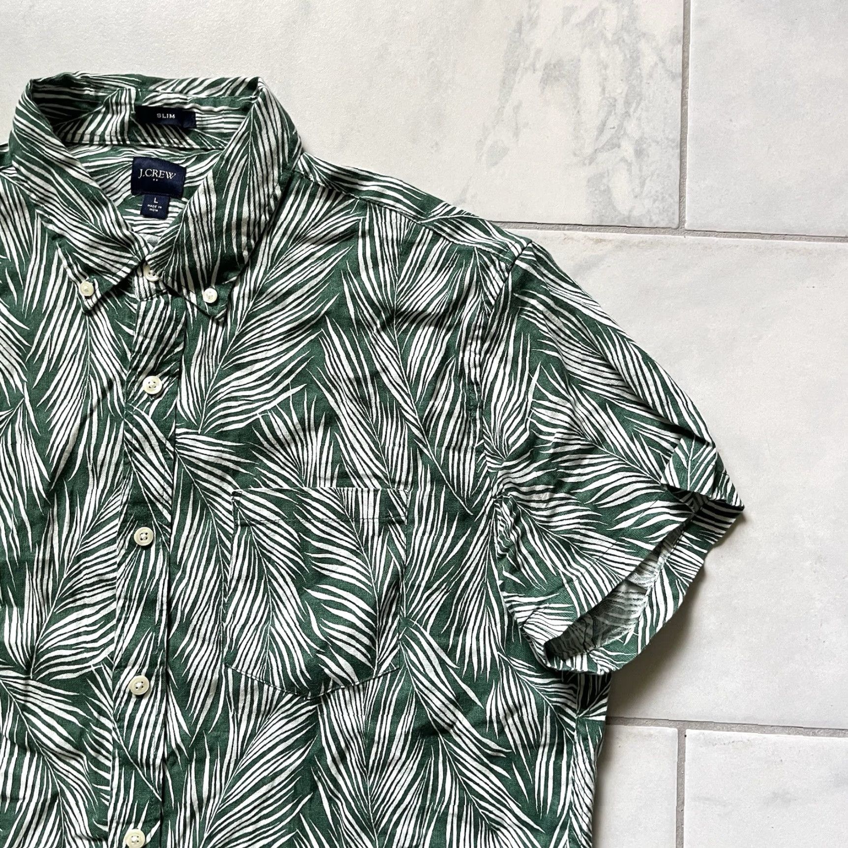 J.Crew J.CREW Linen Shirt Green Mens Button-Up Slim Fit Short Sleeve Large Spring Summer Casual Workwear Size US L / EU 52-54 / 3 - 3 Thumbnail