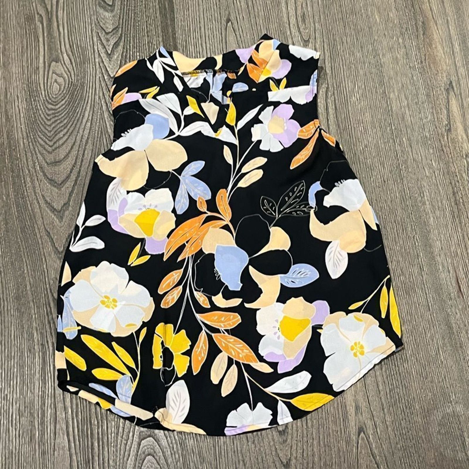 Vintage WhoWhatWear Black Blue Yellow Floral Print Tank Top Size XS Size XS / US 0-2 / IT 36-38 - 4 Thumbnail