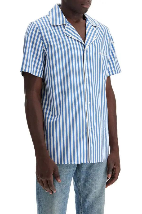 Balmain o1s1wg110925 Striped Cotton Camp Shirt in White/Blue Size US XL / EU 56 / 4 - 2 Thumbnail