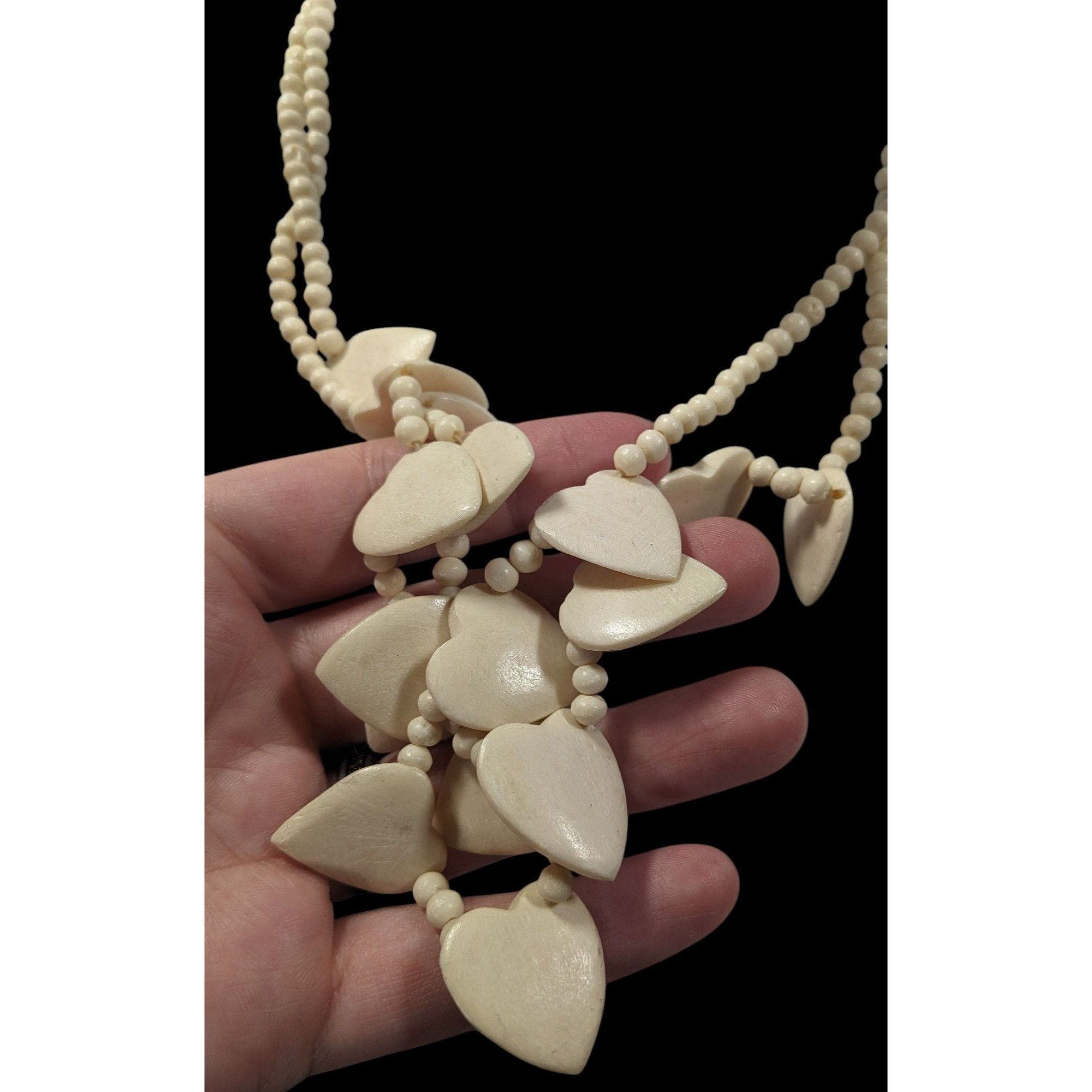 Other Vintage Hand Carved Heart Cow Bone Beaded Necklace Size ONE SIZE - 7 Thumbnail