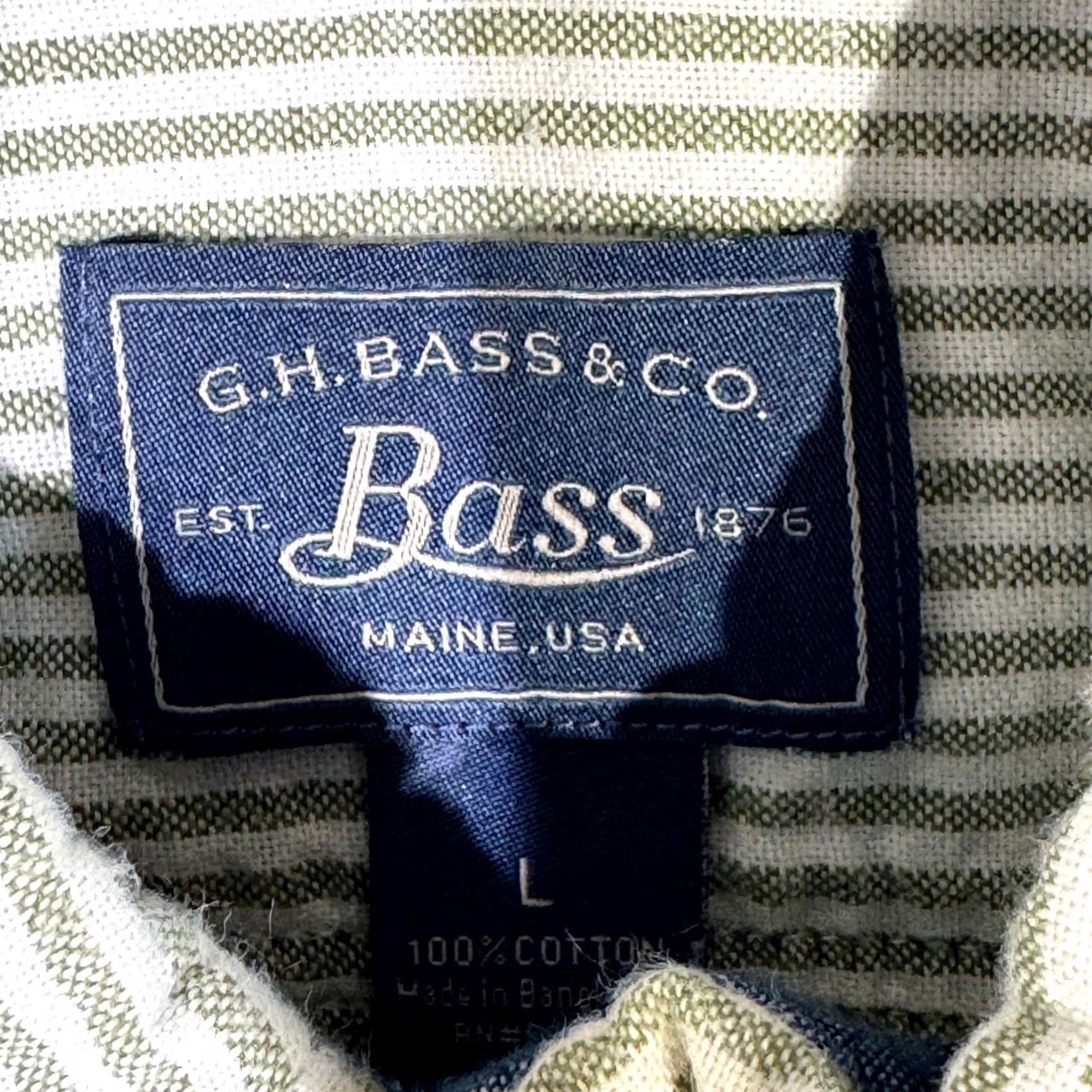 Vintage G.H. Bass & Co Shirt Men’s Large Green Striped Short Sleeve Button-Down Cotton Size US L / EU 52-54 / 3 - 7 Thumbnail