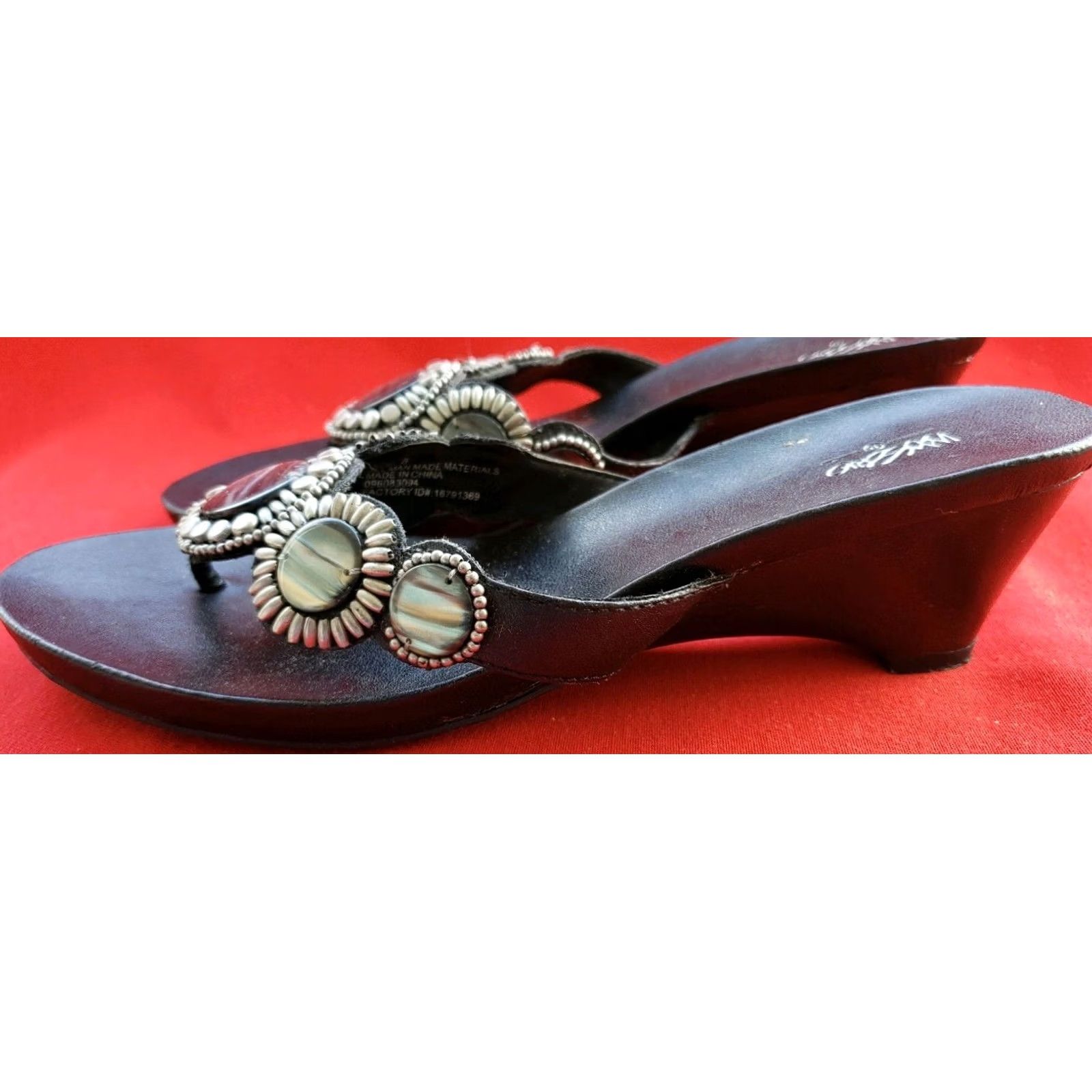 Mossimo Mossimo Women's Wedge Slide Sandals Size 8M Dark Silver With Shell Adornments Sandal Slides Leather Manmade Casual Womens Size US 8 / IT 38 - 4 Thumbnail