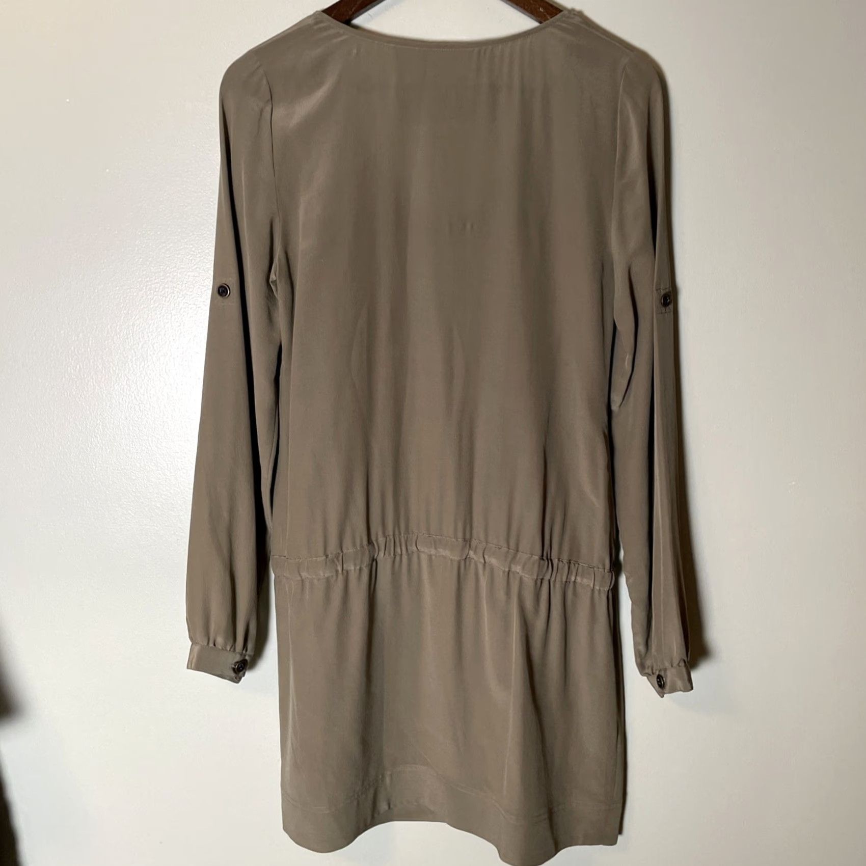 Guess GUESS Silk Green Long Sleeve Shirt Dress - Cargo, Drawstring Waist, Size 7 M, Velvet/Logo Details, V-Neck, Pockets, 90s Theme, Women Size M / US 6-8 / IT 42-44 - 3 Thumbnail